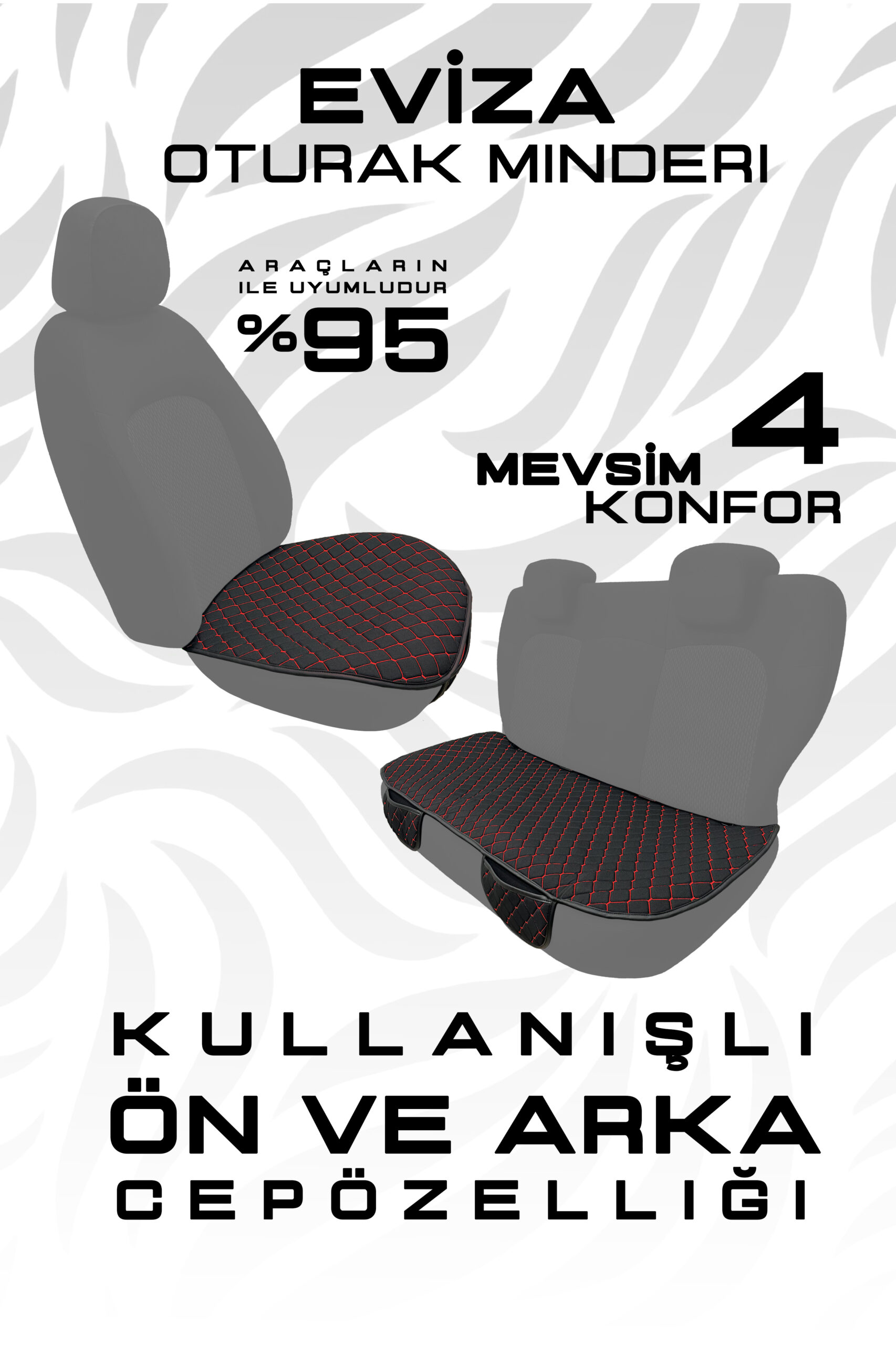 Eviza Serisi Ön ve Arka Koltuk Oto Koltuk Minderi (Siyah-Kırmızı) - Görsel 2