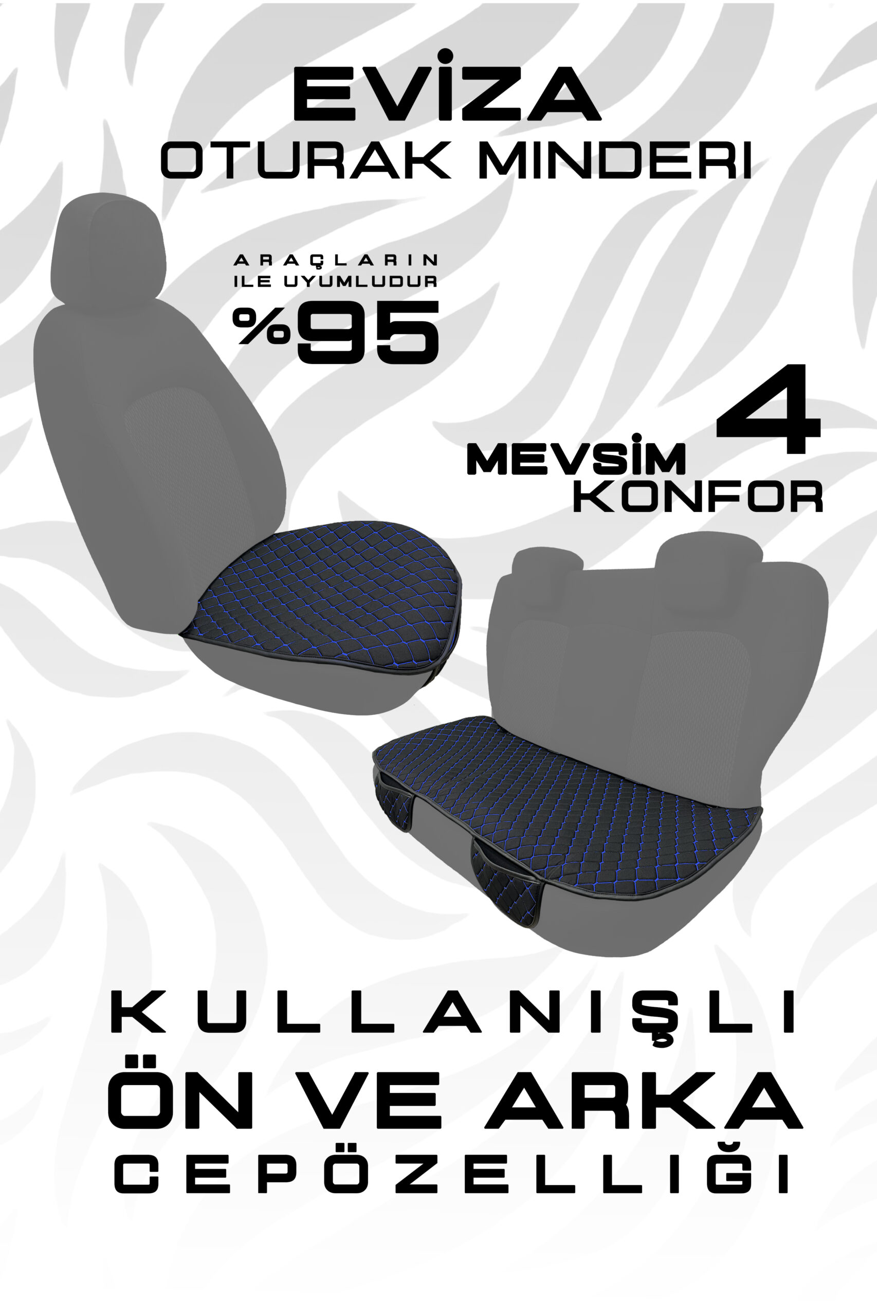 Eviza Serisi Ön ve Arka Koltuk Oto Koltuk Minderi (Siyah-Mavi) - Görsel 2