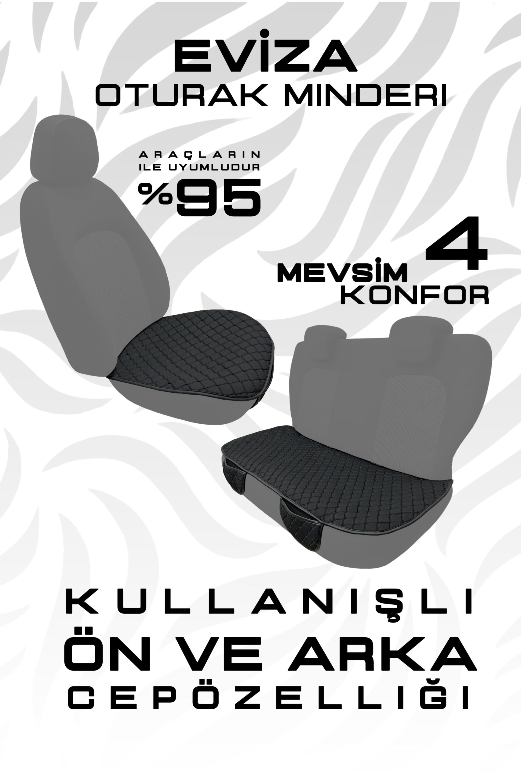 Eviza Serisi Ön ve Arka Koltuk Oto Koltuk Minderi (Siyah) - Görsel 2