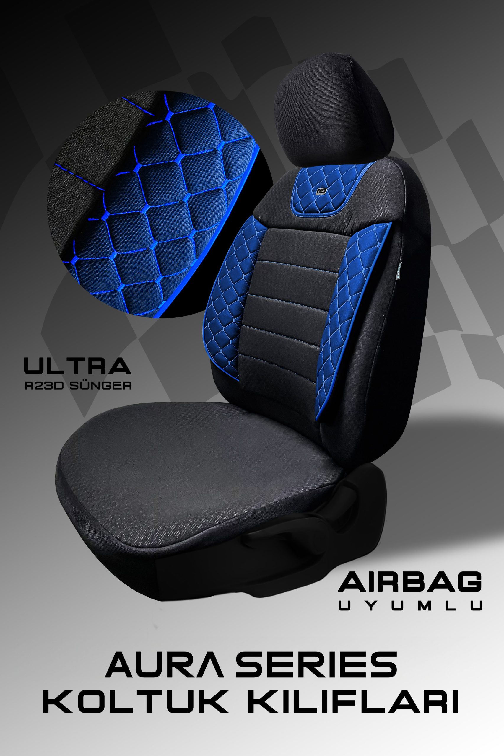 Aura Sport Seri Mödüler Set Oto Koltuk Kılıfı – Universal Uyum (Siyah-Mavi) - Görsel 3