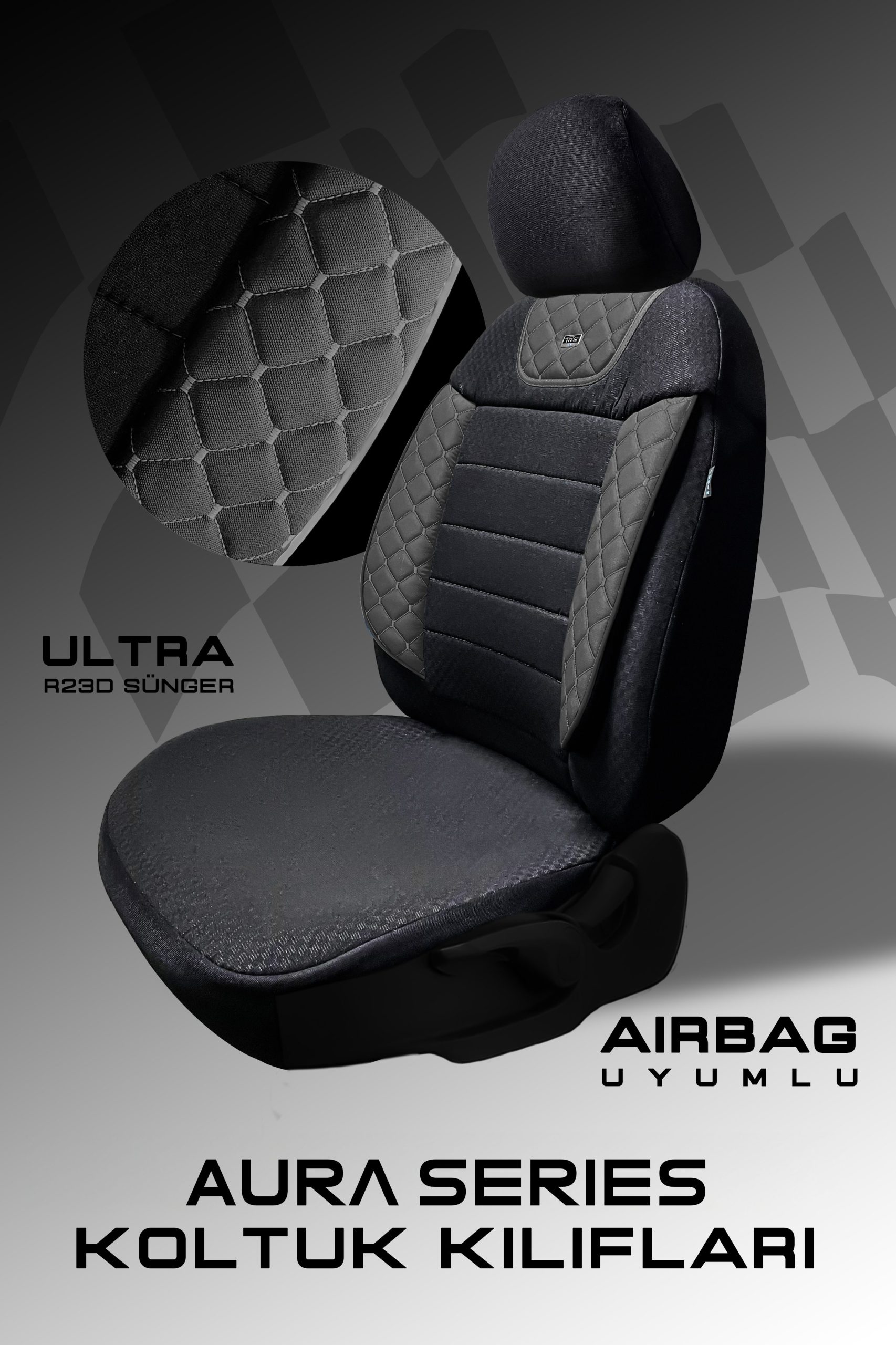 Aura Sport Seri Mödüler Set Oto Koltuk Kılıfı – Universal Uyum (Siyah-Gri) - Görsel 3