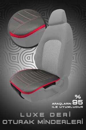 Luxe 3'lü Set Deri Su Geçirmez Oto Koltuk Minderi Seti (Siyah-Kırmızı)