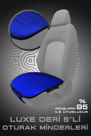 Luxe 3'lü Set Deri Su Geçirmez Oto Koltuk Minderi Seti (Mavi-Siyah)