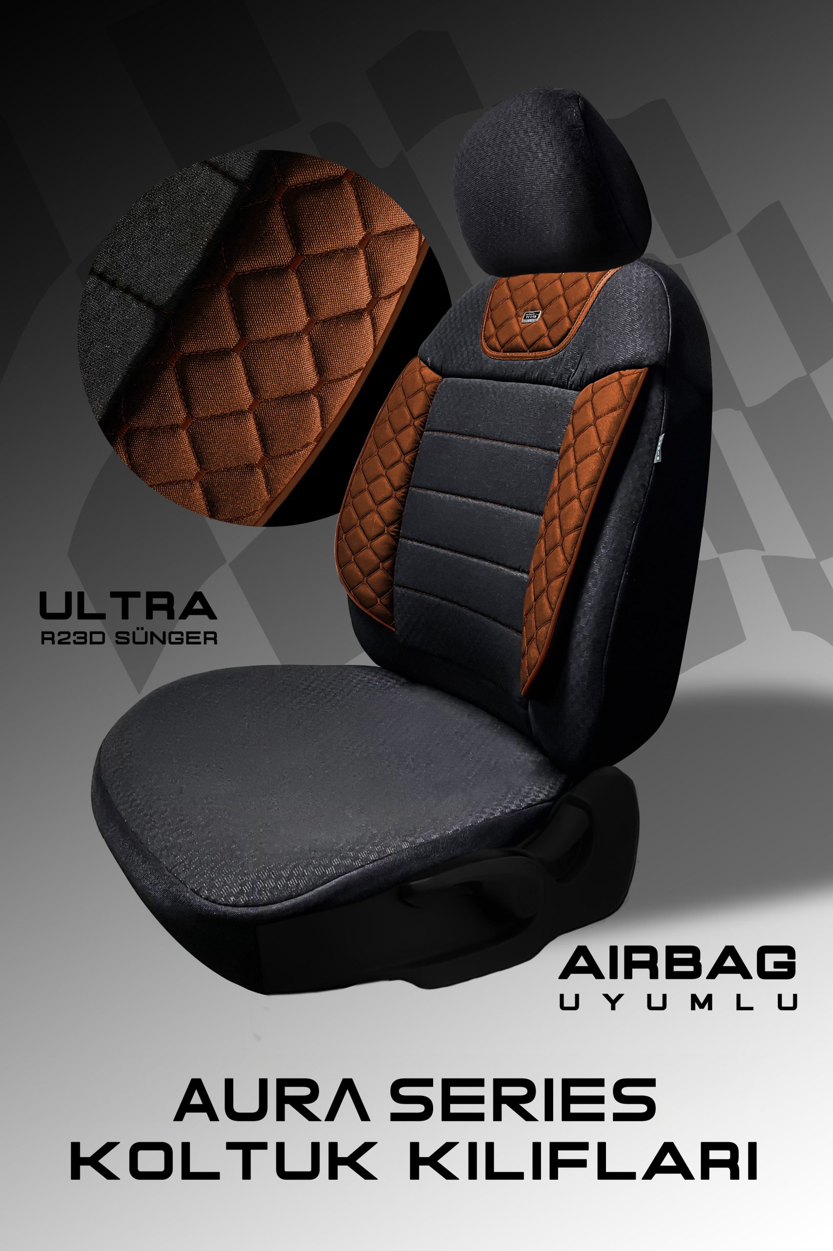 Aura Sport Seri Mödüler Set - 2+1 Ticari Oto Koltuk Kılıfı – Universal Uyum (Siyah-Taba) - Görsel 3