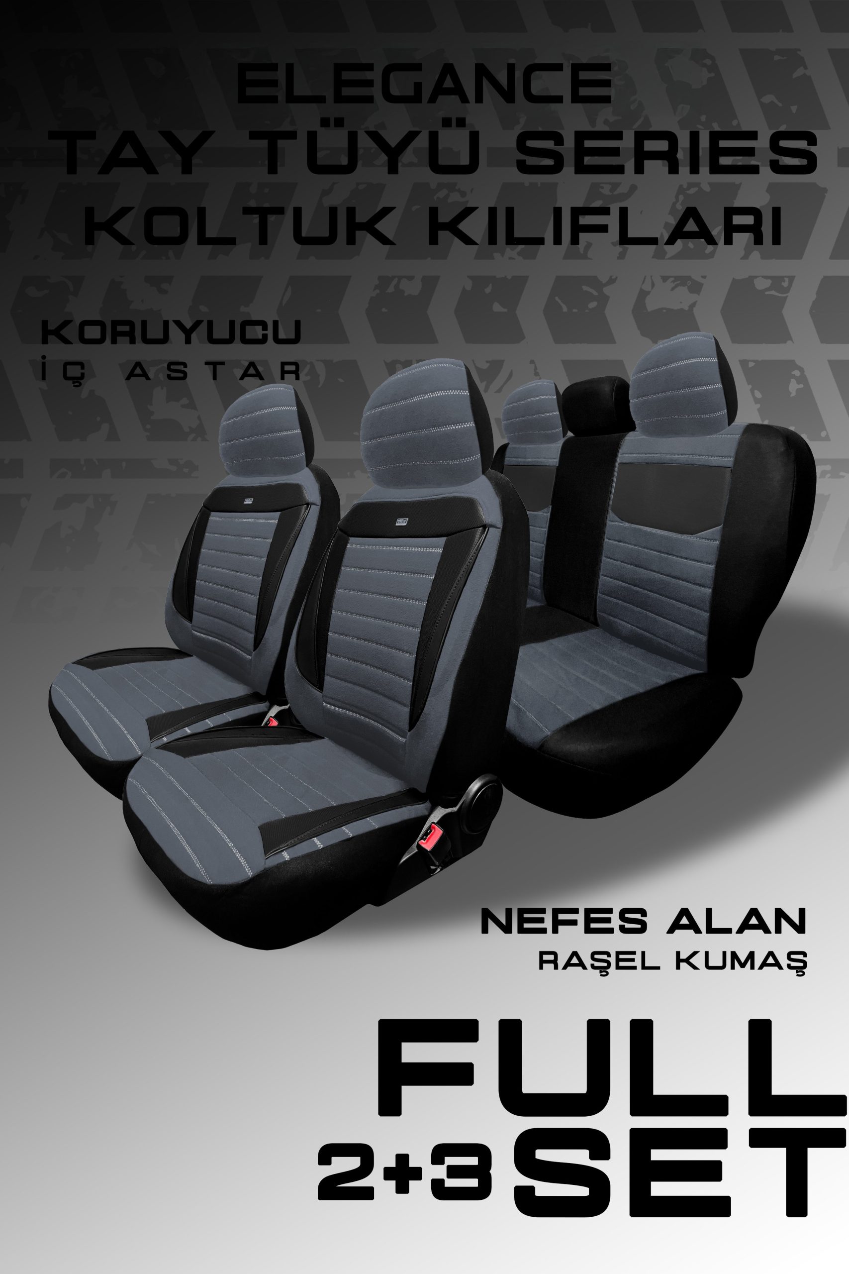 Elegance Tay Tüyü Serisi Oto Koltuk Kılıfı - Universal Uyum (Siyah-Füme) - Görsel 4