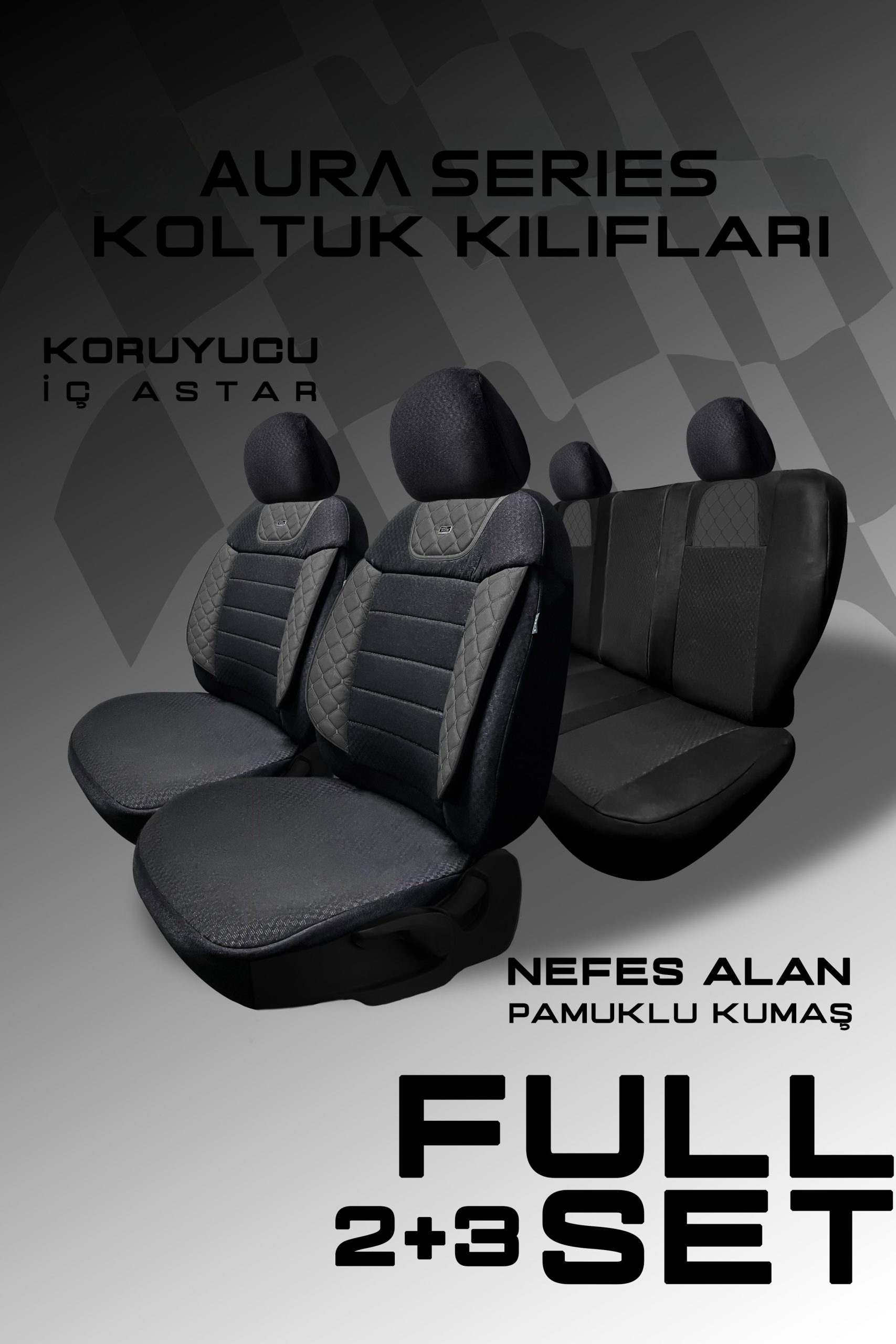 Aura Sport Seri Mödüler Set Oto Koltuk Kılıfı – Universal Uyum (Siyah-Gri) - Görsel 4