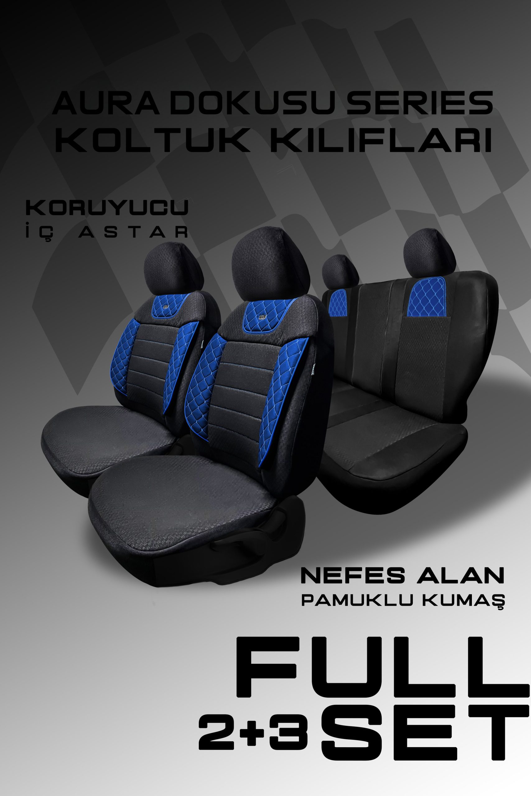 Aura Sport Seri Mödüler Set Oto Koltuk Kılıfı – Universal Uyum (Siyah-Mavi) - Görsel 4