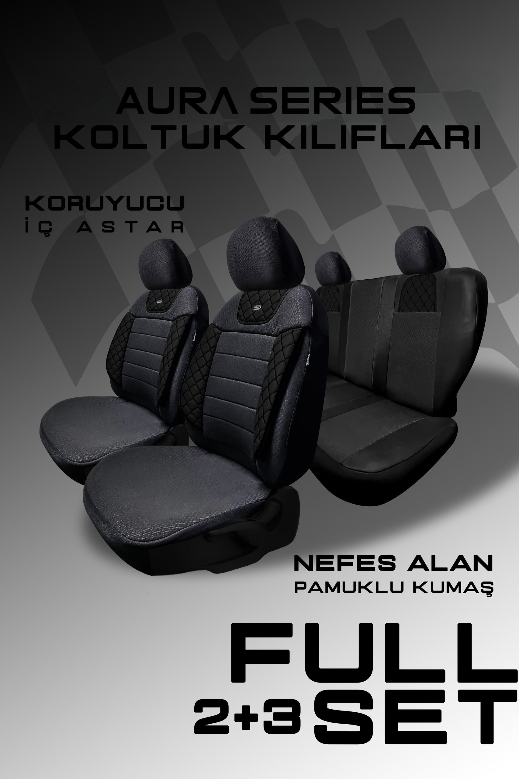 Aura Doku Seri Mödüler Oto Koltuk Kılıfı - Universal Uyum (Siyah) - Görsel 4