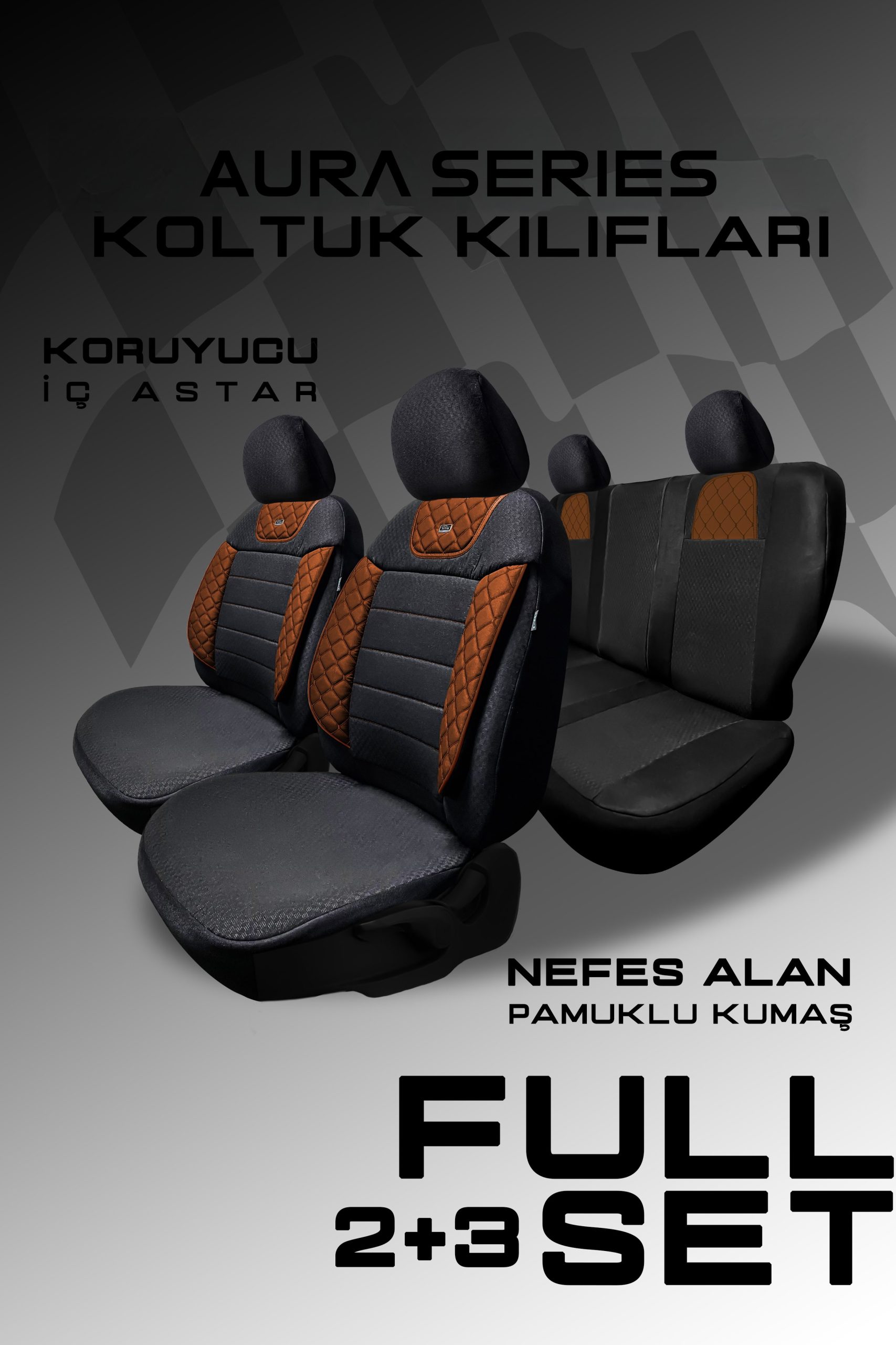 Aura Sport Seri Mödüler Set - 2+1 Ticari Oto Koltuk Kılıfı – Universal Uyum (Siyah-Taba) - Görsel 4