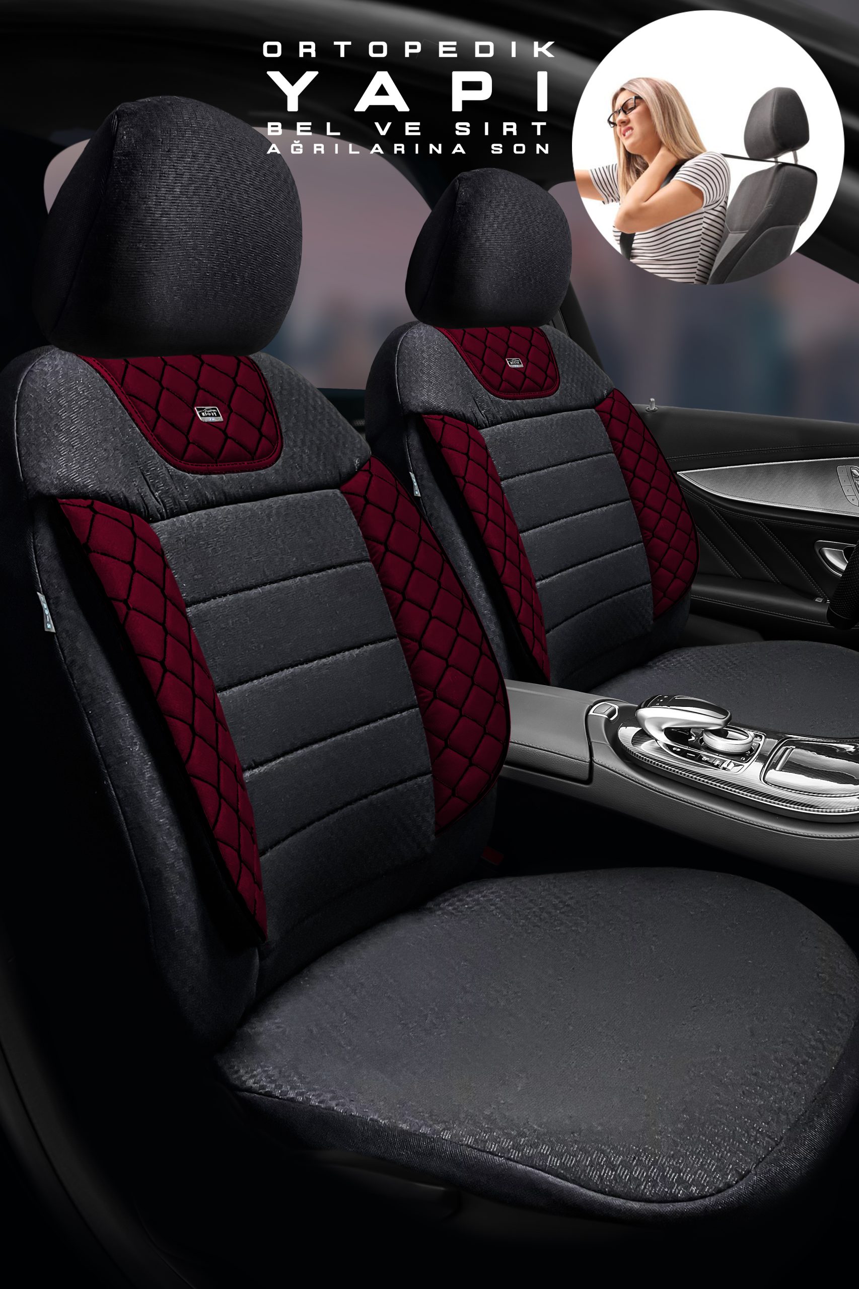 Aura Sport Seri Mödüler Set - 2+1 Ticari Oto Koltuk Kılıfı – Universal Uyum (Siyah-Bordo)
