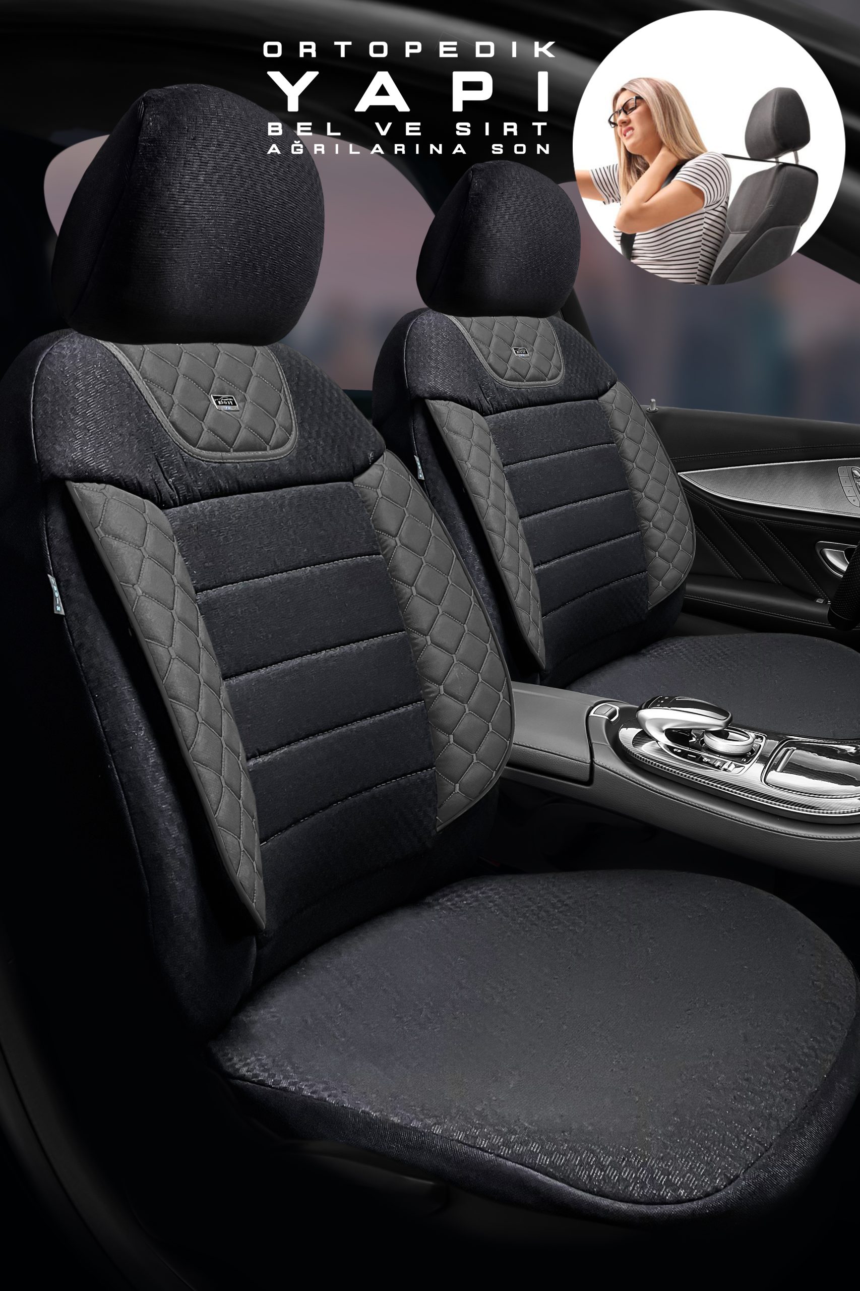 Aura Sport Seri Mödüler Set Oto Koltuk Kılıfı – Universal Uyum (Siyah-Gri)