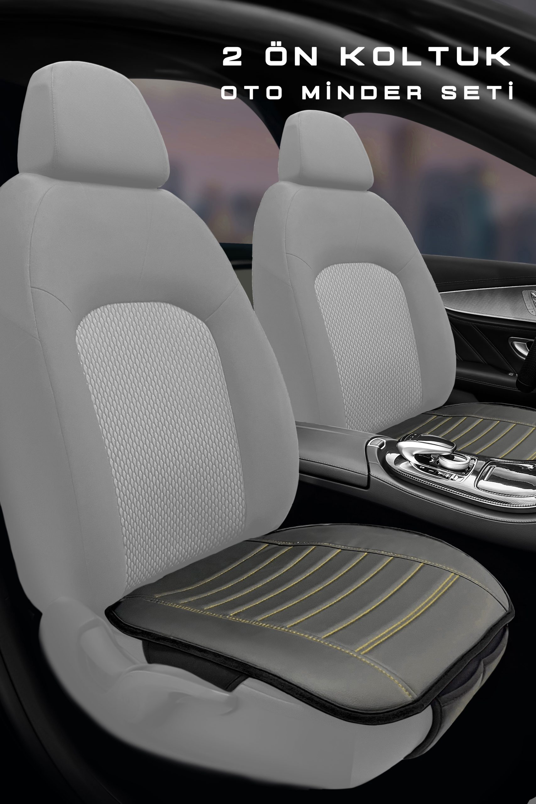 Luxe 3'lü Set Deri Su Geçirmez Oto Koltuk Minderi Seti (Siyah-Sarı) - Görsel 3
