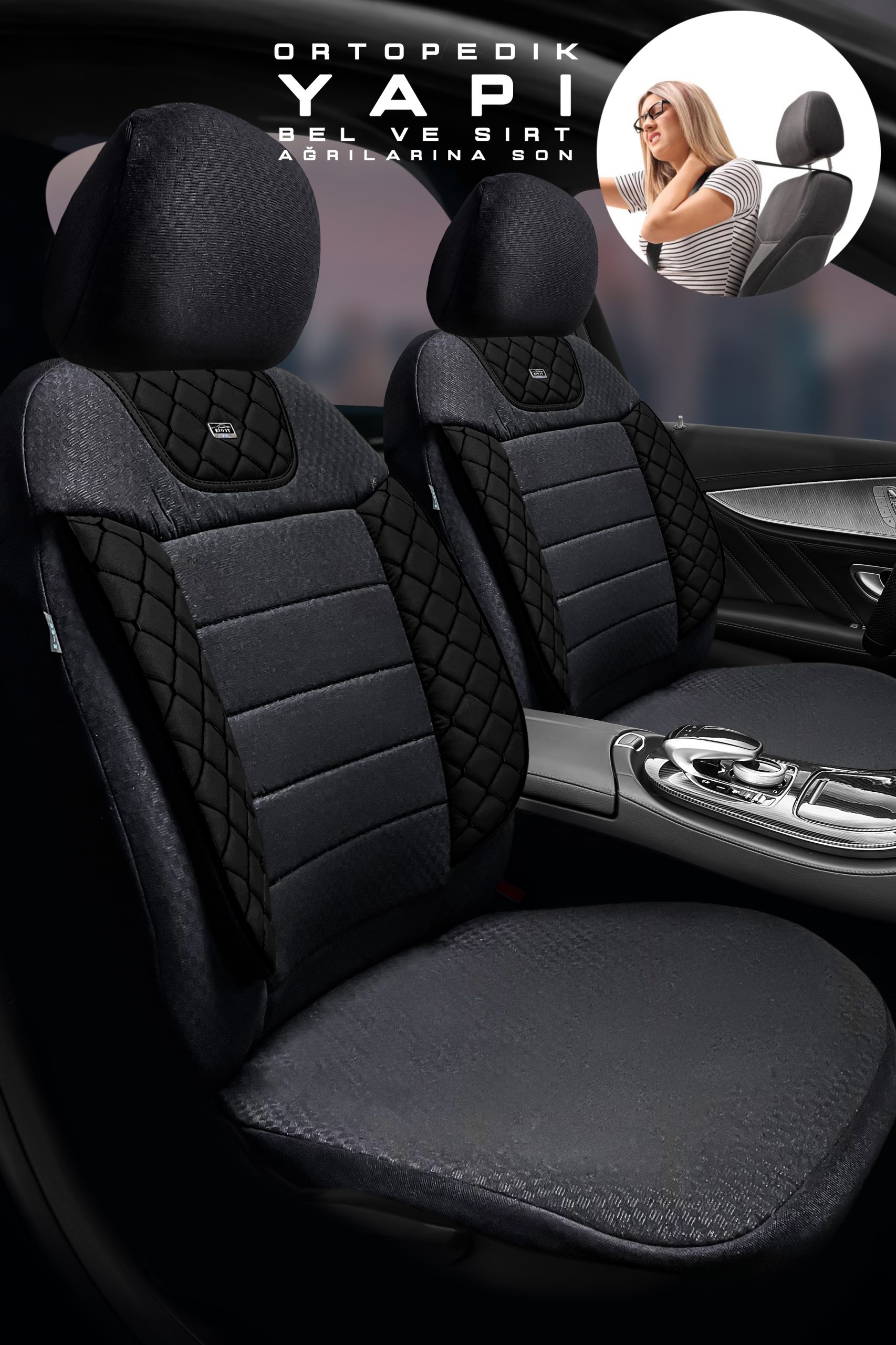 Aura Sport Seri Mödüler Set - 2+1 Ticari Oto Koltuk Kılıfı – Universal Uyum (Siyah)