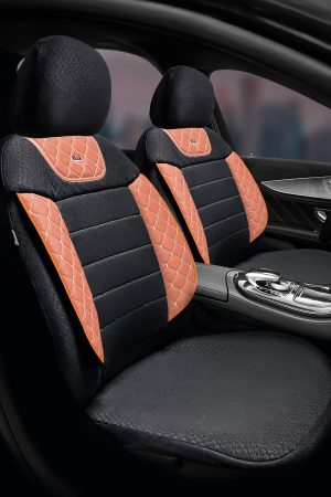 Aura Doku Seri Mödüler Set – 2+1 Ticari Oto Koltuk Kılıfı – Universal Uyum (Siyah-Turuncu)