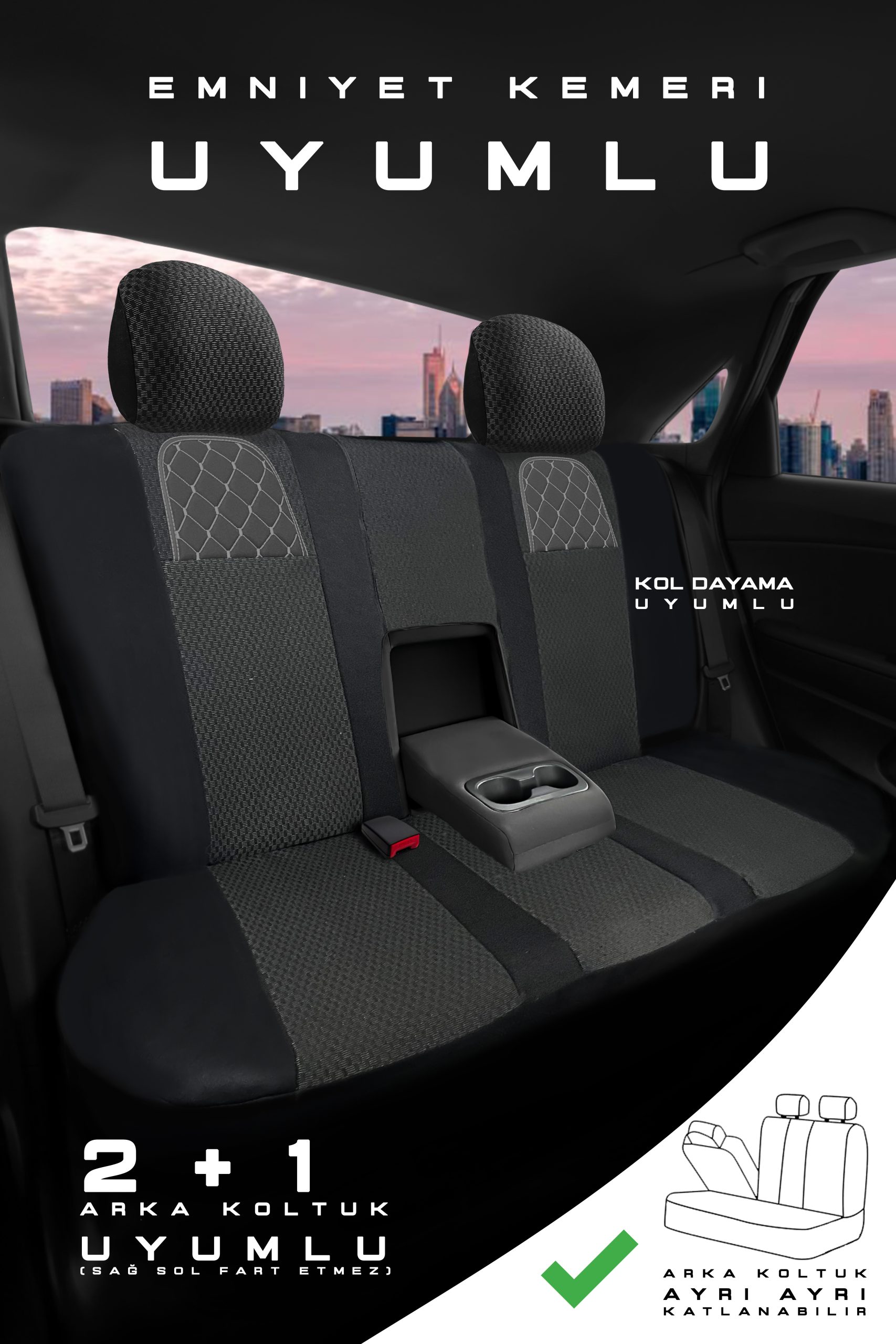 Aura Sport Seri Mödüler Set Oto Koltuk Kılıfı – Universal Uyum (Siyah-Gri) - Görsel 2