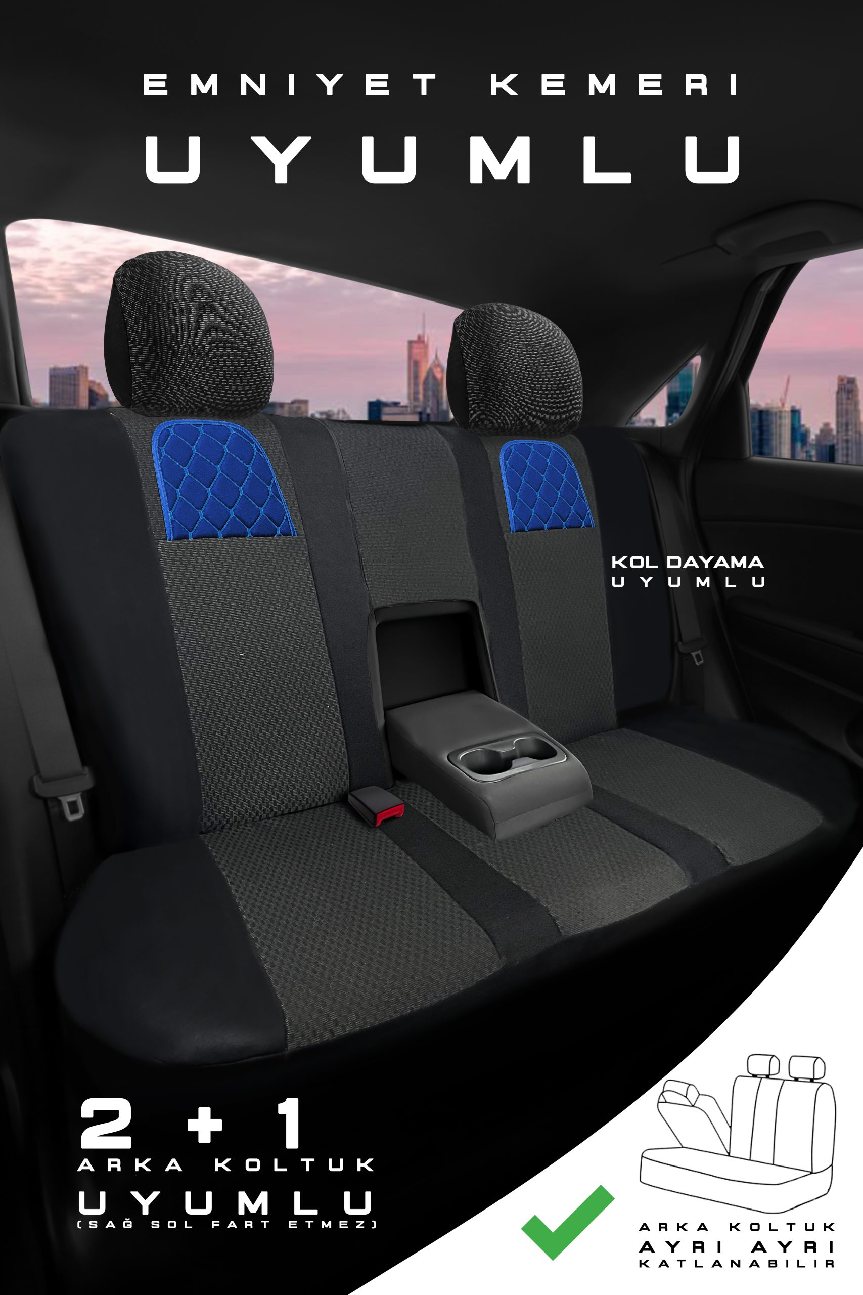 Aura Sport Seri Mödüler Set Oto Koltuk Kılıfı – Universal Uyum (Siyah-Mavi) - Görsel 2