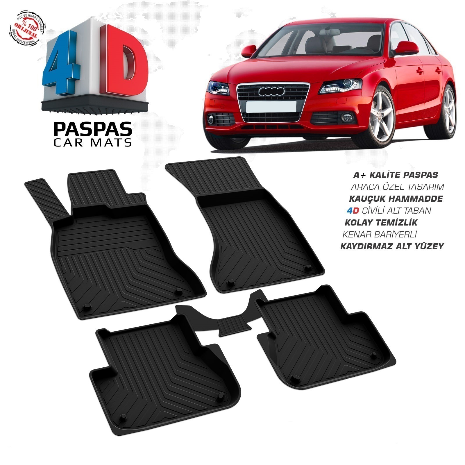 Audi A4 (B8) 2008-2015 Uyumlu Araç İçi 4D Havuzlu Paspas