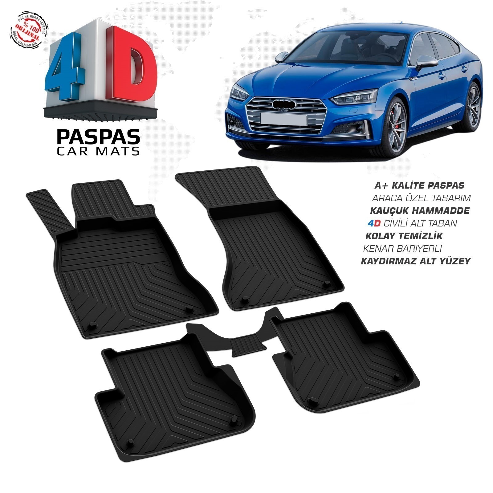 Audi A5 2017 Ve Sonrası Uyumlu Araç İçi 4D Havuzlu Paspas