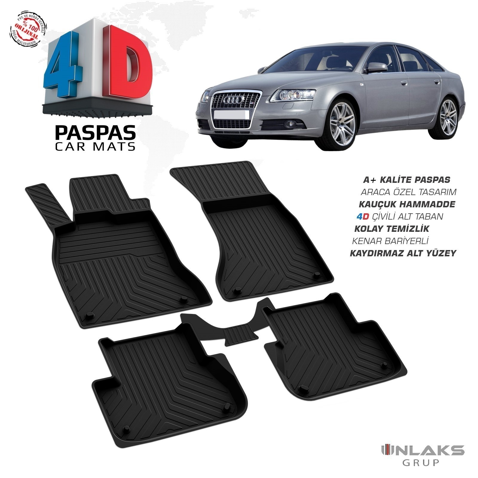 Audi A6 (C6) 2005-2011 Uyumlu Araç İçi 4D Havuzlu Paspas