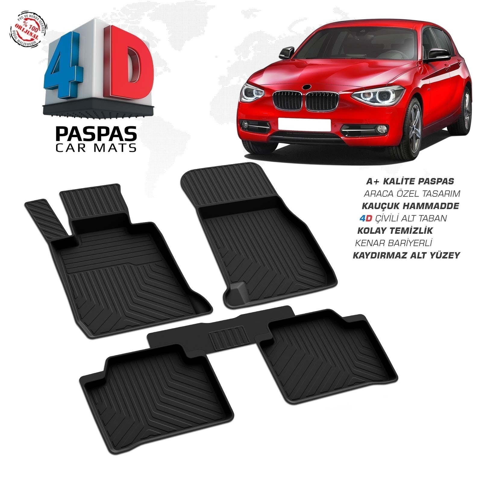 BMW 1 Serisi F20 2011-2019 Uyumlu Araç İçi 4D Havuzlu Paspas