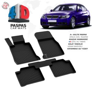 BMW 3 Serisi E90 2005-2012 Uyumlu Araç İçi 4D Havuzlu Paspas