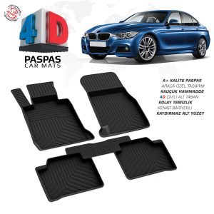 BMW 3 Serisi F30 2011-2018 Uyumlu Araç İçi 4D Havuzlu Paspas