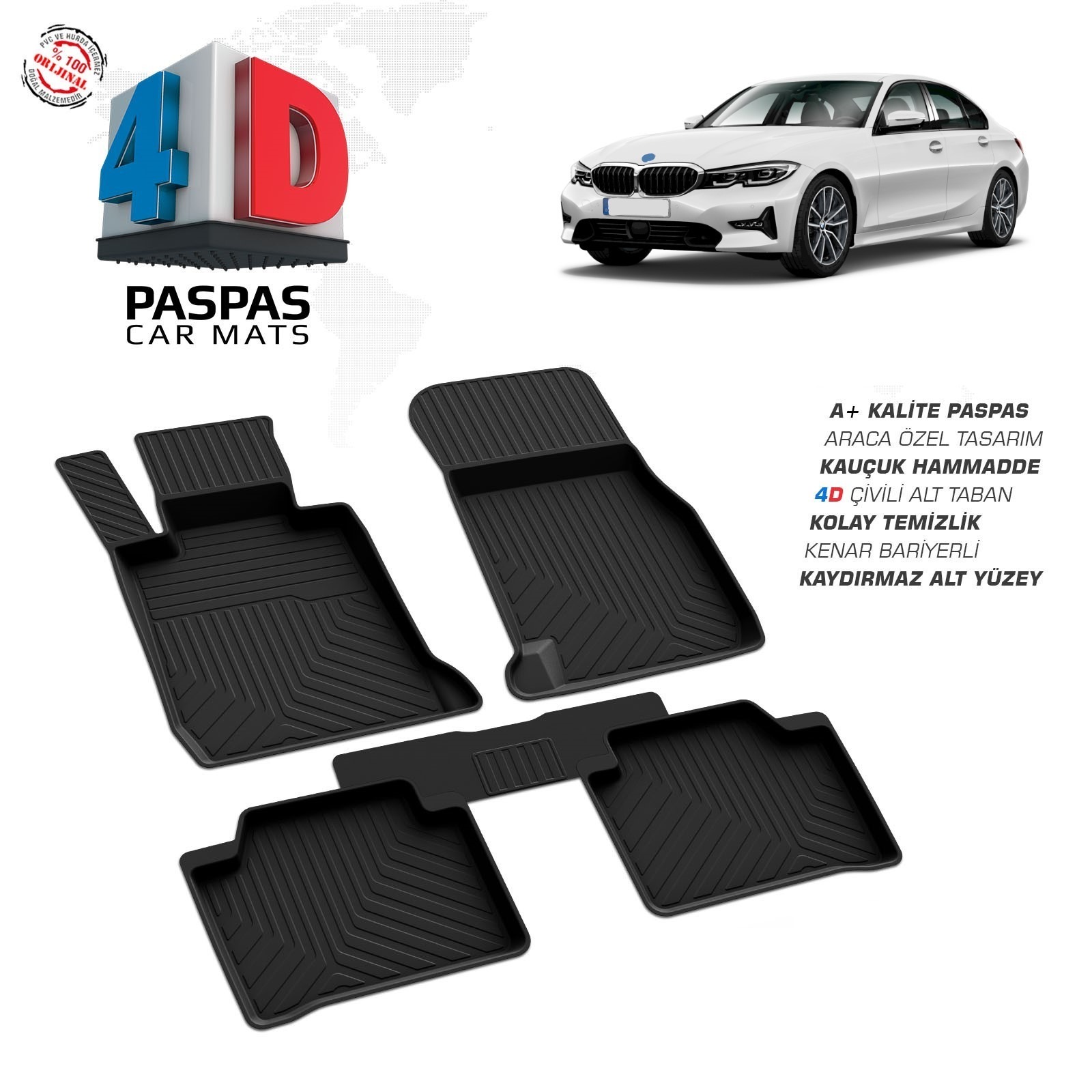 BMW 3 Serisi G20 2019 Ve Sonrası Uyumlu Araç İçi 4D Havuzlu Paspas