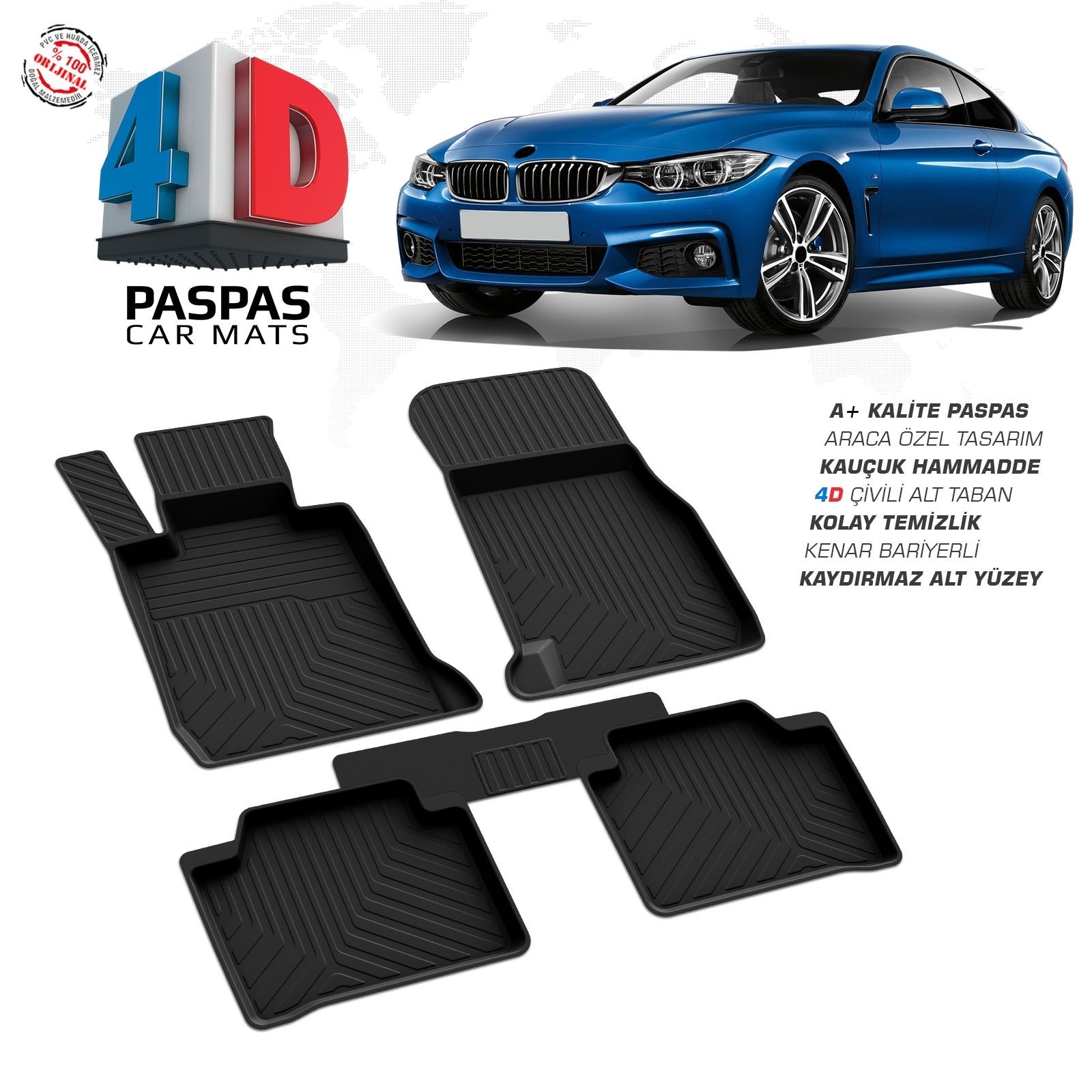 BMW 4 Serisi F36 Grand Coupe 2013 Ve Sonrası Uyumlu Araç İçi 4D Havuzlu Paspas