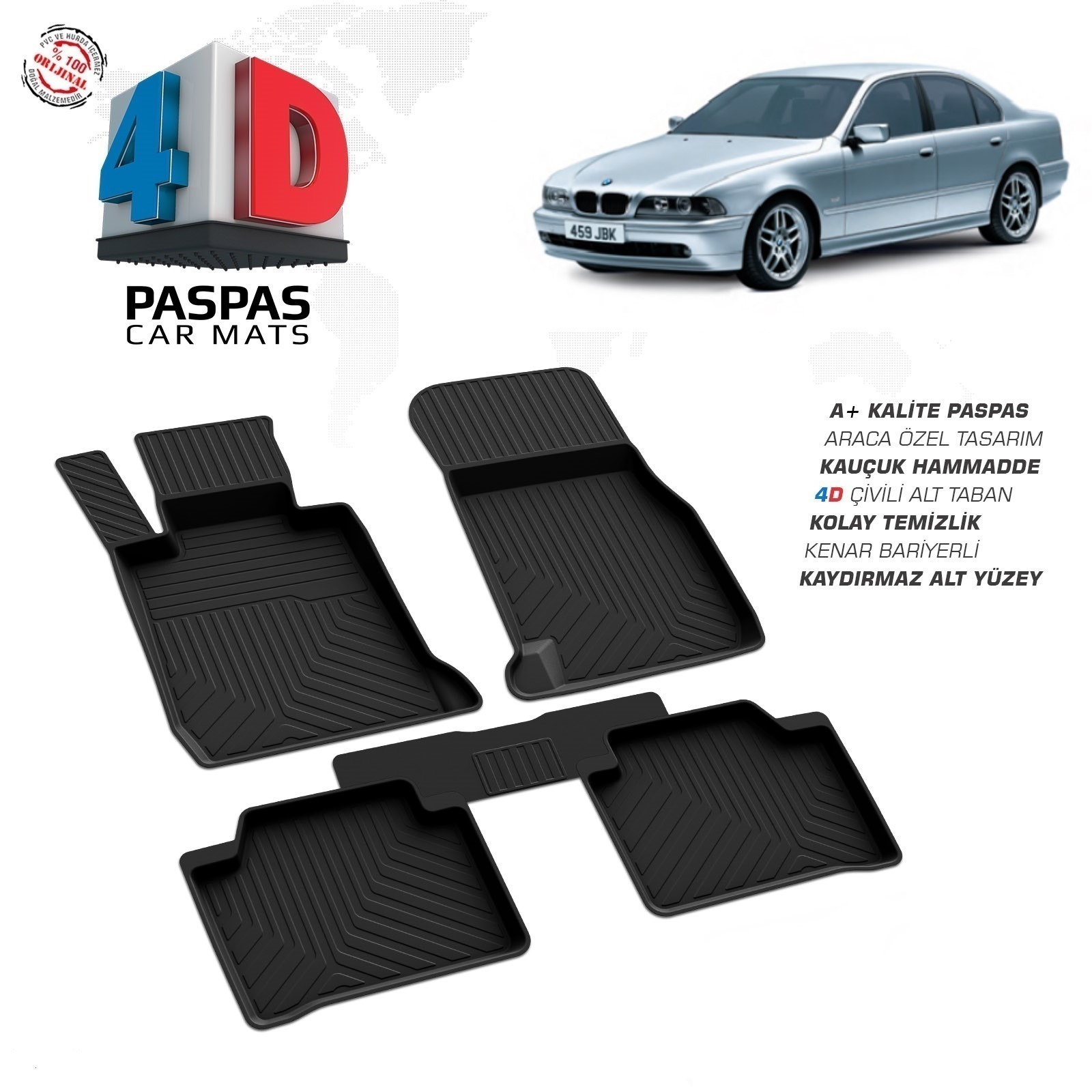 BMW 5 Serisi E39 1996-2003 Uyumlu Araç İçi 4D Havuzlu Paspas