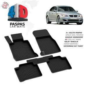 BMW 5 Serisi E60 2004-2010 Uyumlu Araç İçi 4D Havuzlu Paspas