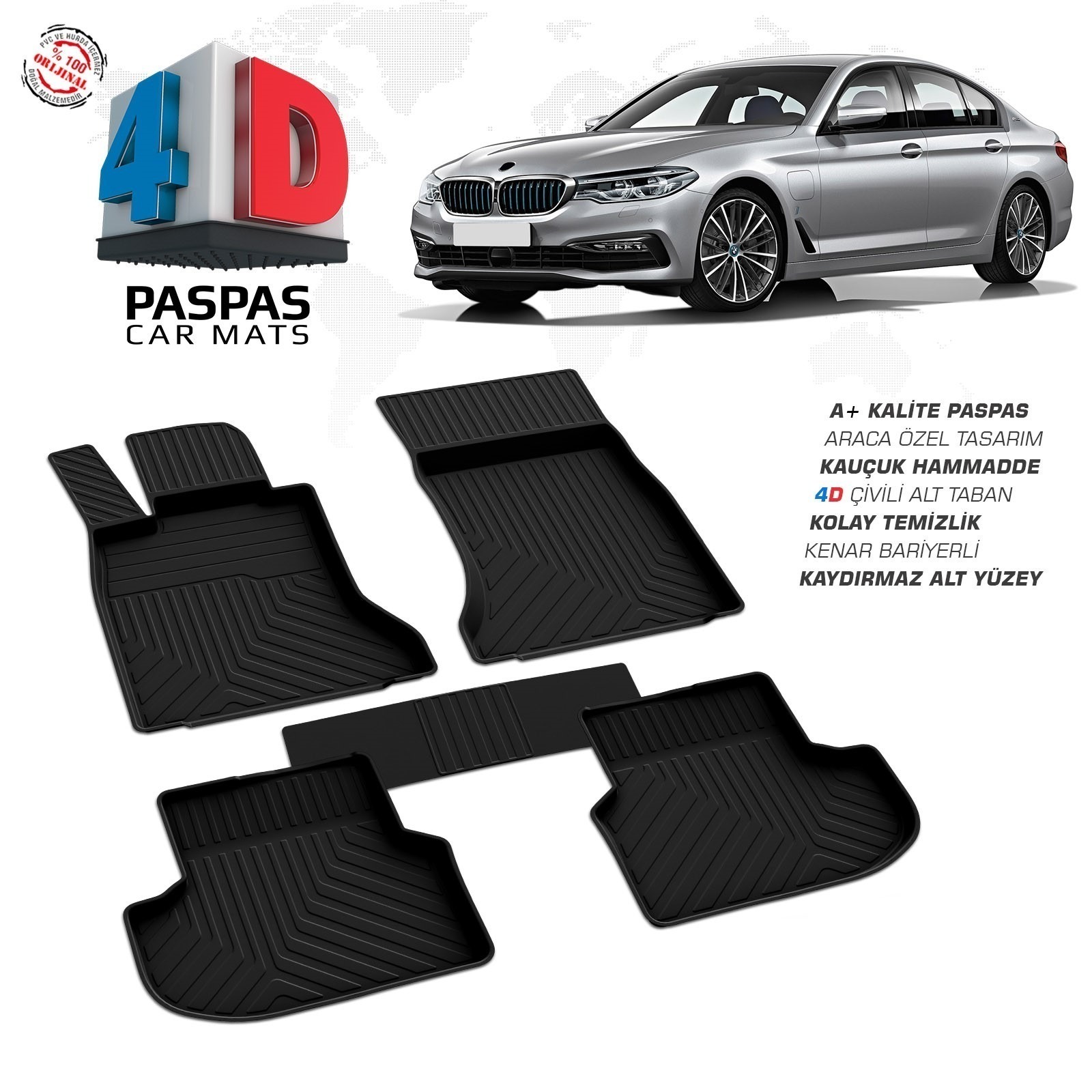 BMW 5 Serisi G30 2017 Ve Sonrası Uyumlu Araç İçi 4D Havuzlu Paspas