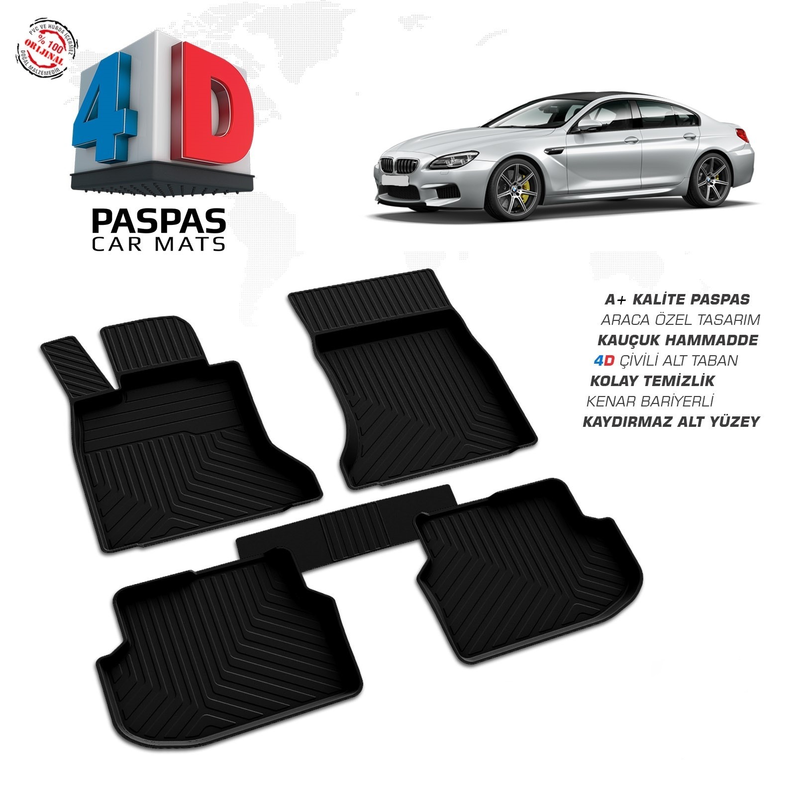 BMW 6 Serisi F06 2011-2018 Uyumlu Araç İçi 4D Havuzlu Paspas
