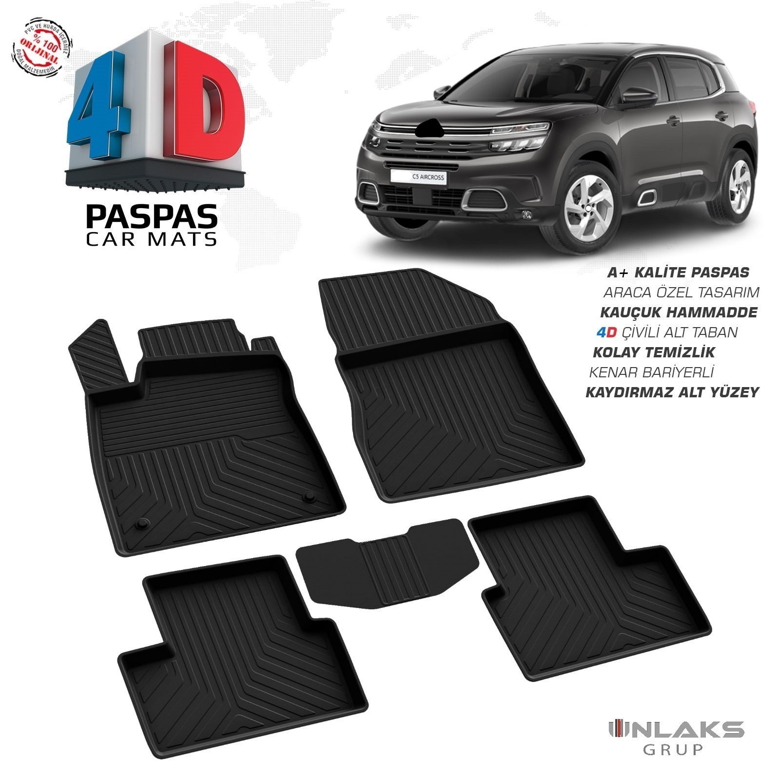 Citroen C5 Aircross Düz Vites 2017 Ve Sonrası Uyumlu Araç İçi 4D Havuzlu Paspas