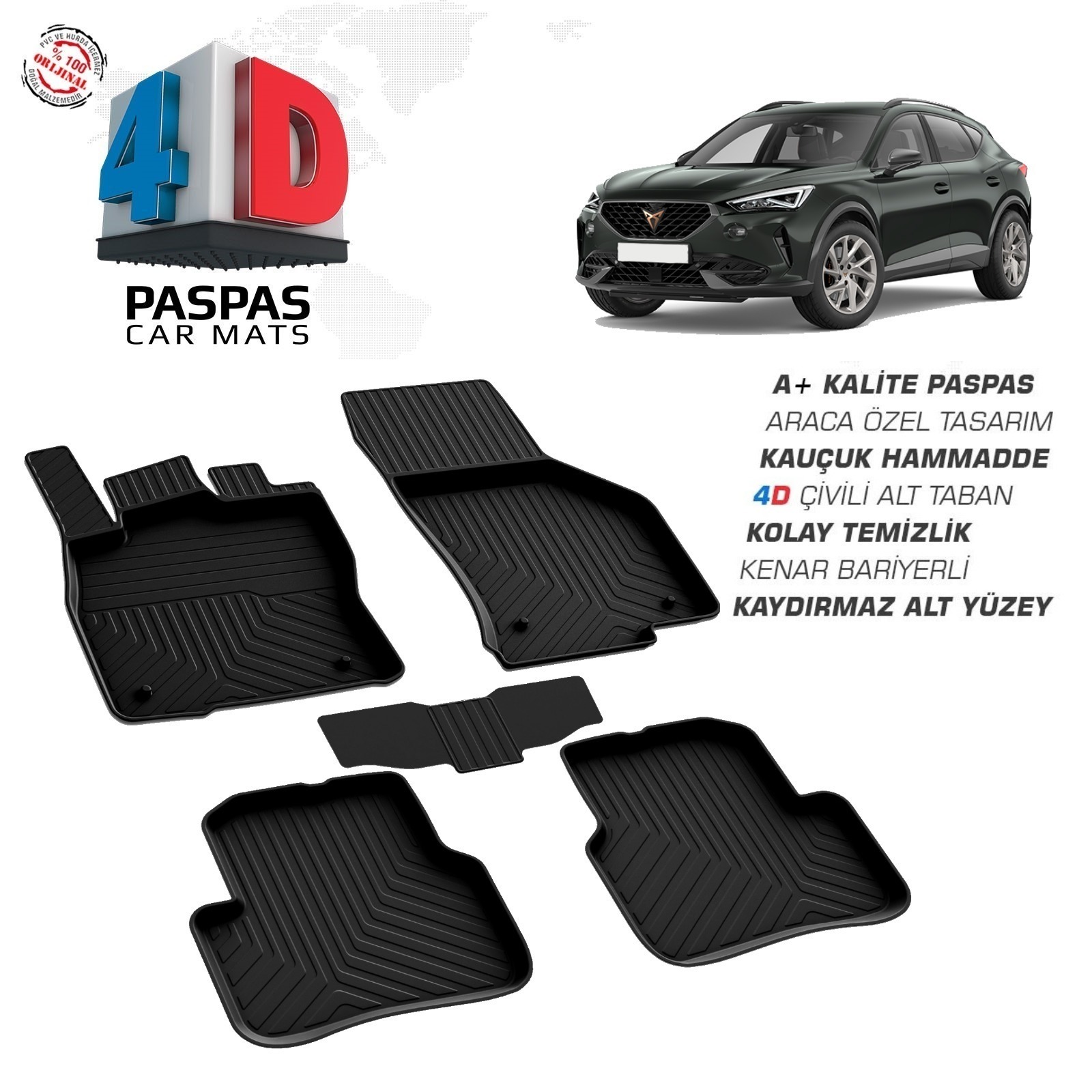 Cupra Formentor 2021 Ve Sonrası Uyumlu Araç İçi 4D Havuzlu Paspas