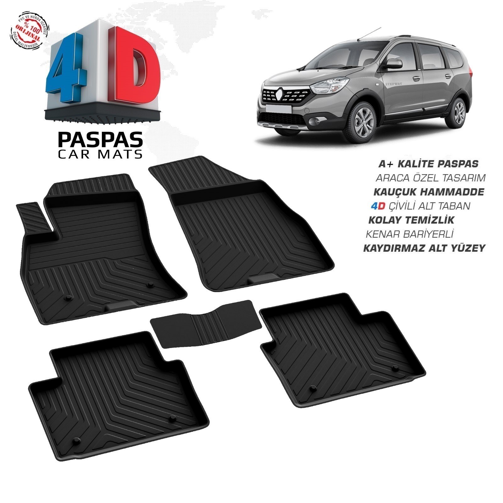 Dacia Lodgy 2012 Ve Sonrası Uyumlu Araç İçi 4D Havuzlu Paspas