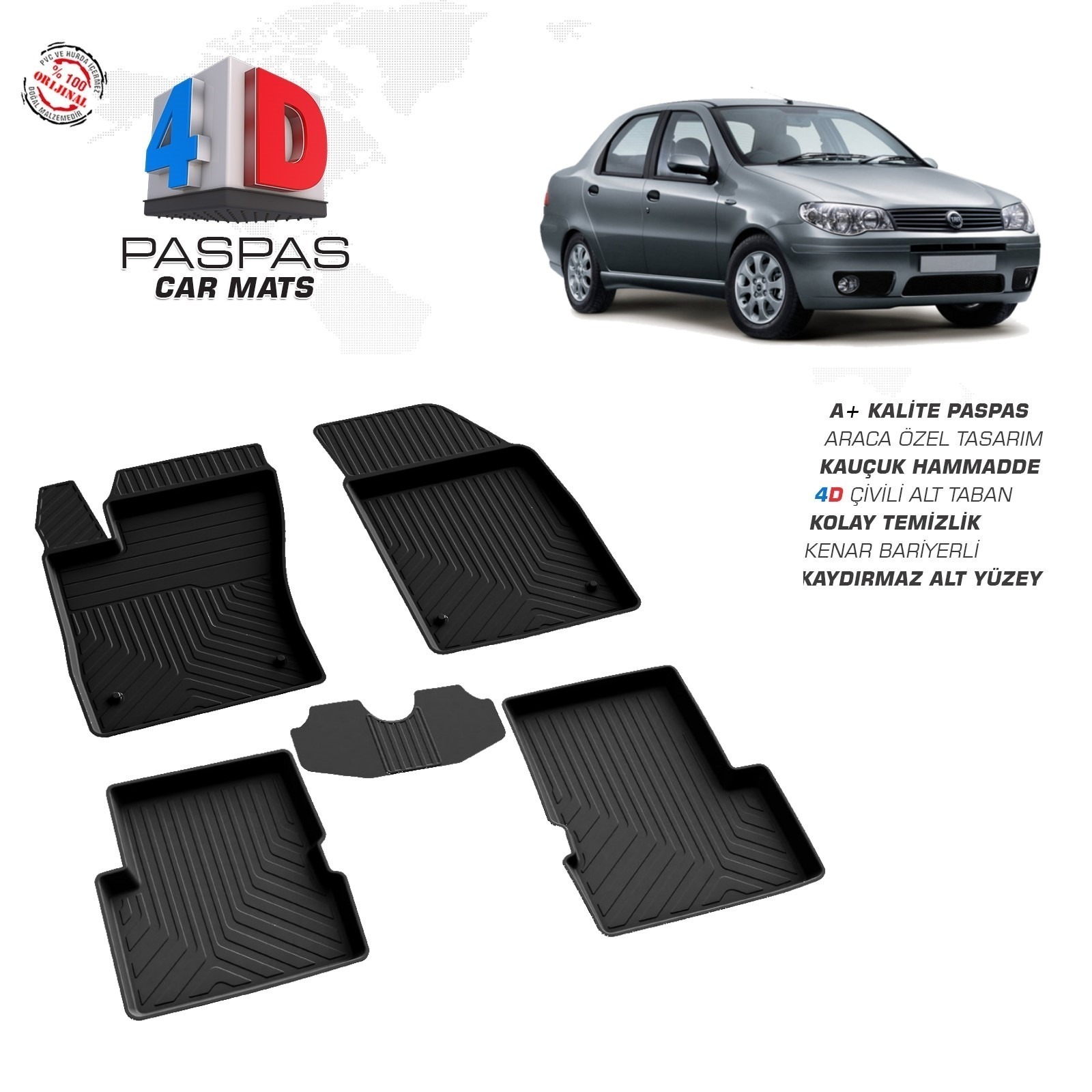 Fiat Albea 2002-2012 Uyumlu Araç İçi 4D Havuzlu Paspas