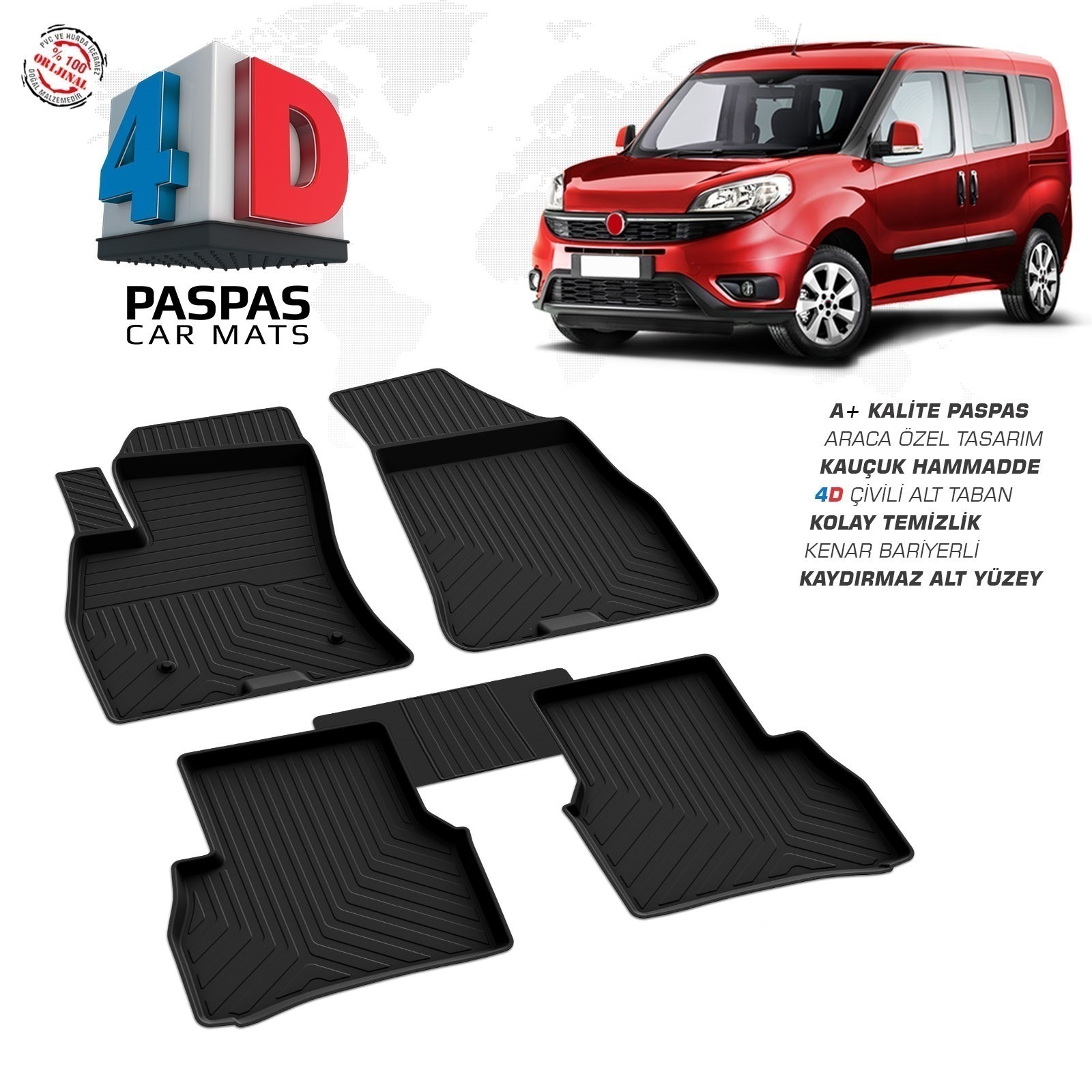 Fiat Doblo 2 2010 Ve Sonrası Uyumlu Araç İçi 4D Havuzlu Paspas