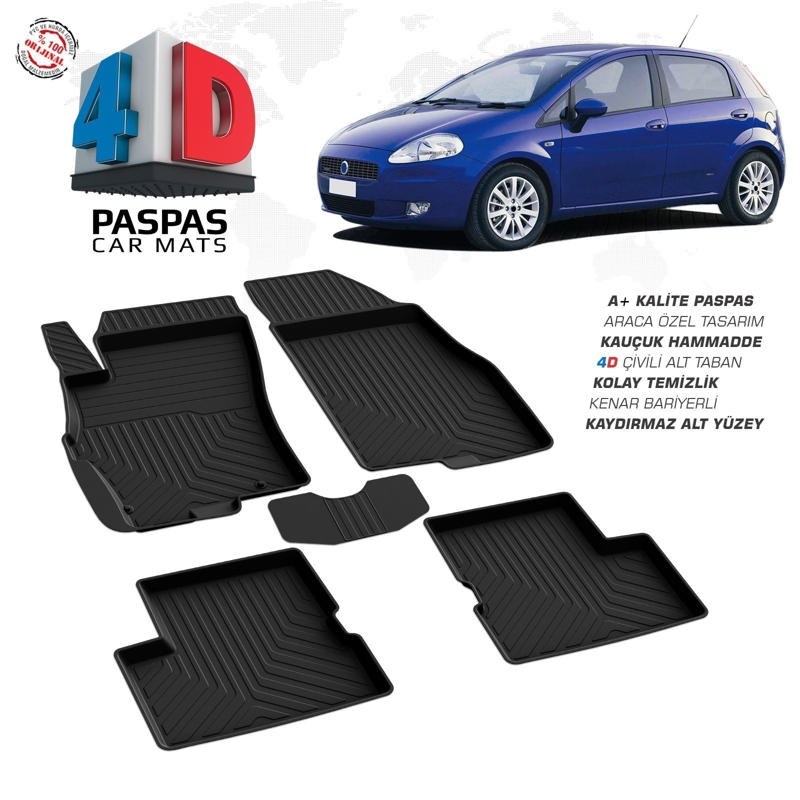 Fiat Grande Punto 2006 Ve Sonrası Uyumlu Araç İçi 4D Havuzlu Paspas