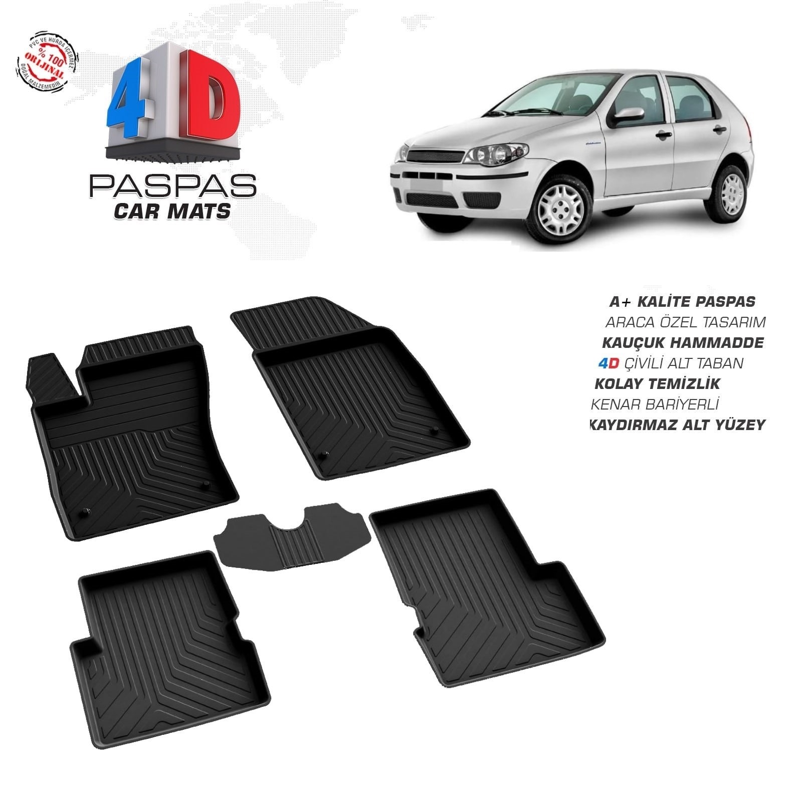 Fiat Palio 1996-2011 Uyumlu Araç İçi 4D Havuzlu Paspas
