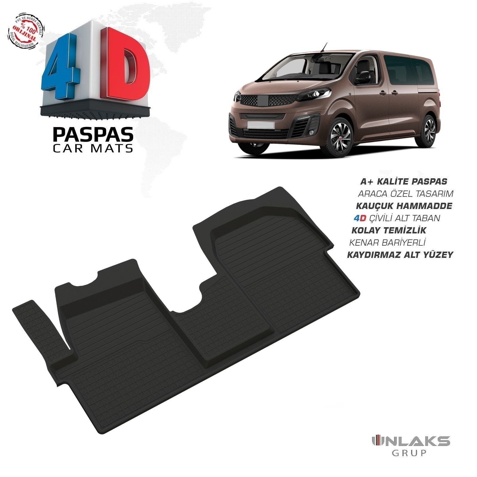 Fiat Scudo-Ulysee 2022 Ve Sonrası Uyumlu Araç İçi 4D Havuzlu Paspas