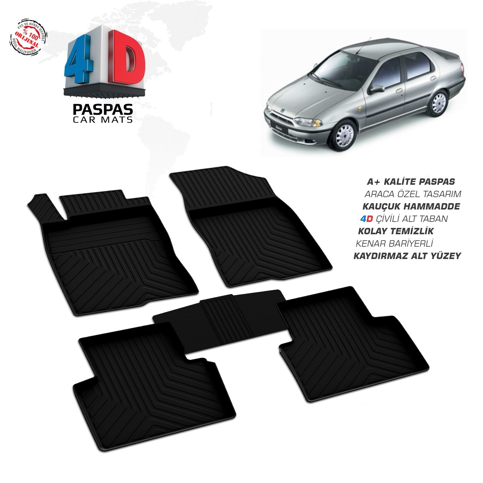 Fiat Seina 1996-2002 Uyumlu Araç İçi 4D Havuzlu Paspas