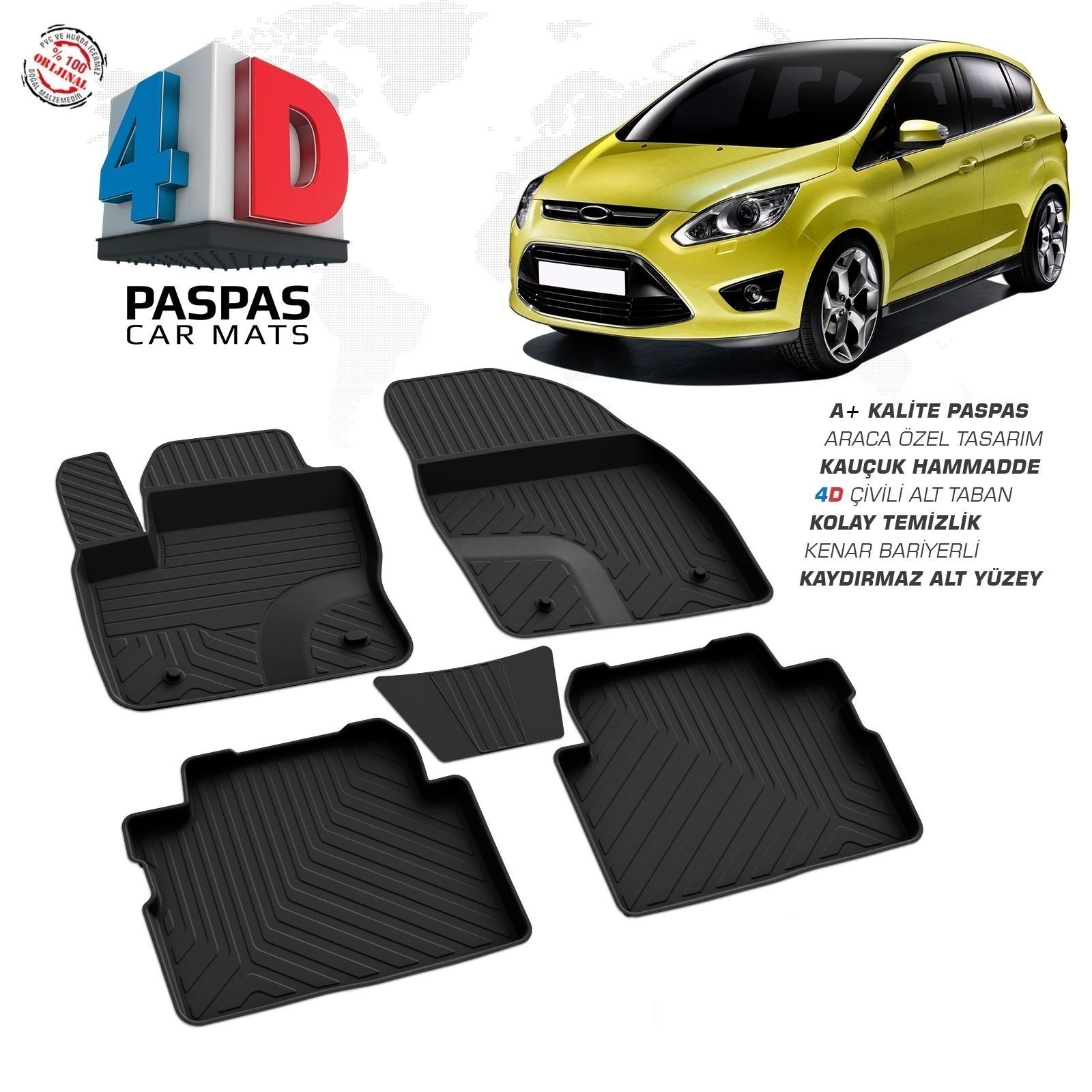 Ford C-Max 2011 Ve Sonrası Uyumlu Araç İçi 4D Havuzlu Paspas