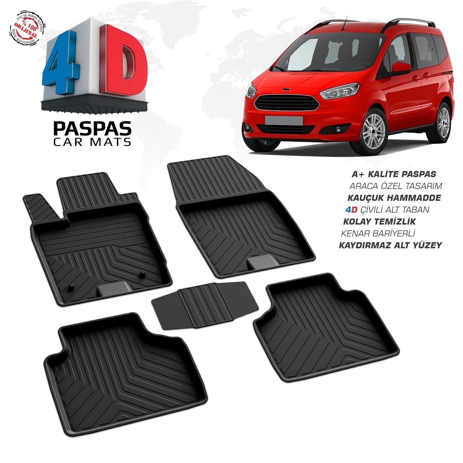 Ford Courier 2014 Ve Sonrası Uyumlu Araç İçi 4D Havuzlu Paspas