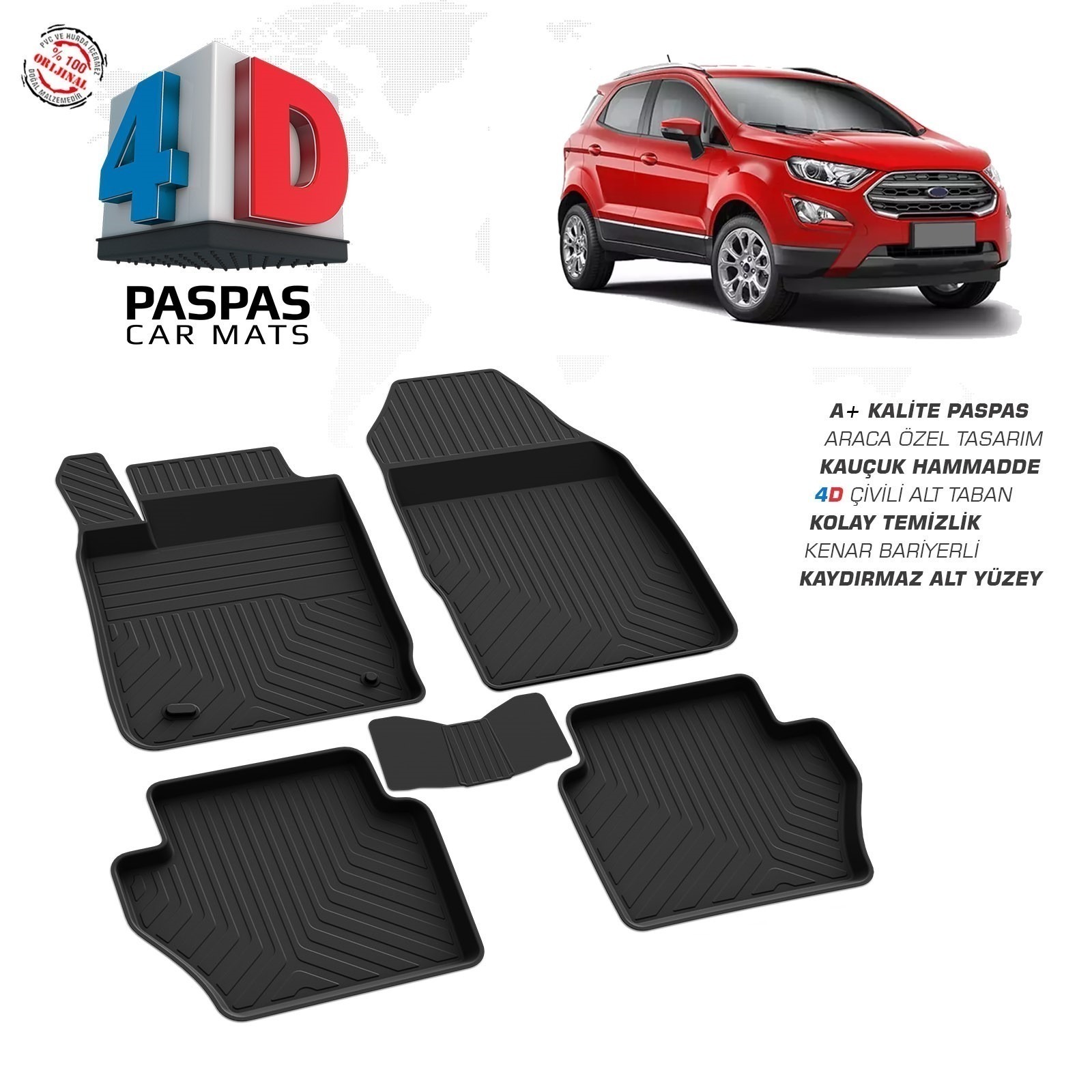 Ford Ecosport 2017 Ve Sonrası Uyumlu Araç İçi 4D Havuzlu Paspas