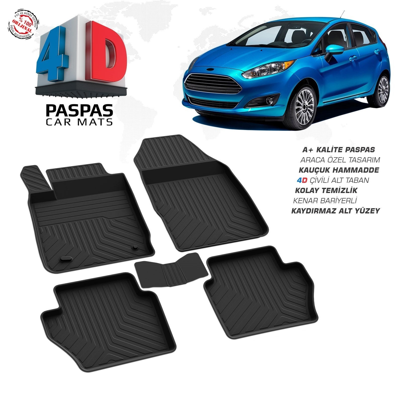 Ford Fiesta 7 Makyajlı 2015-2017 Uyumlu Araç İçi 4D Havuzlu Paspas