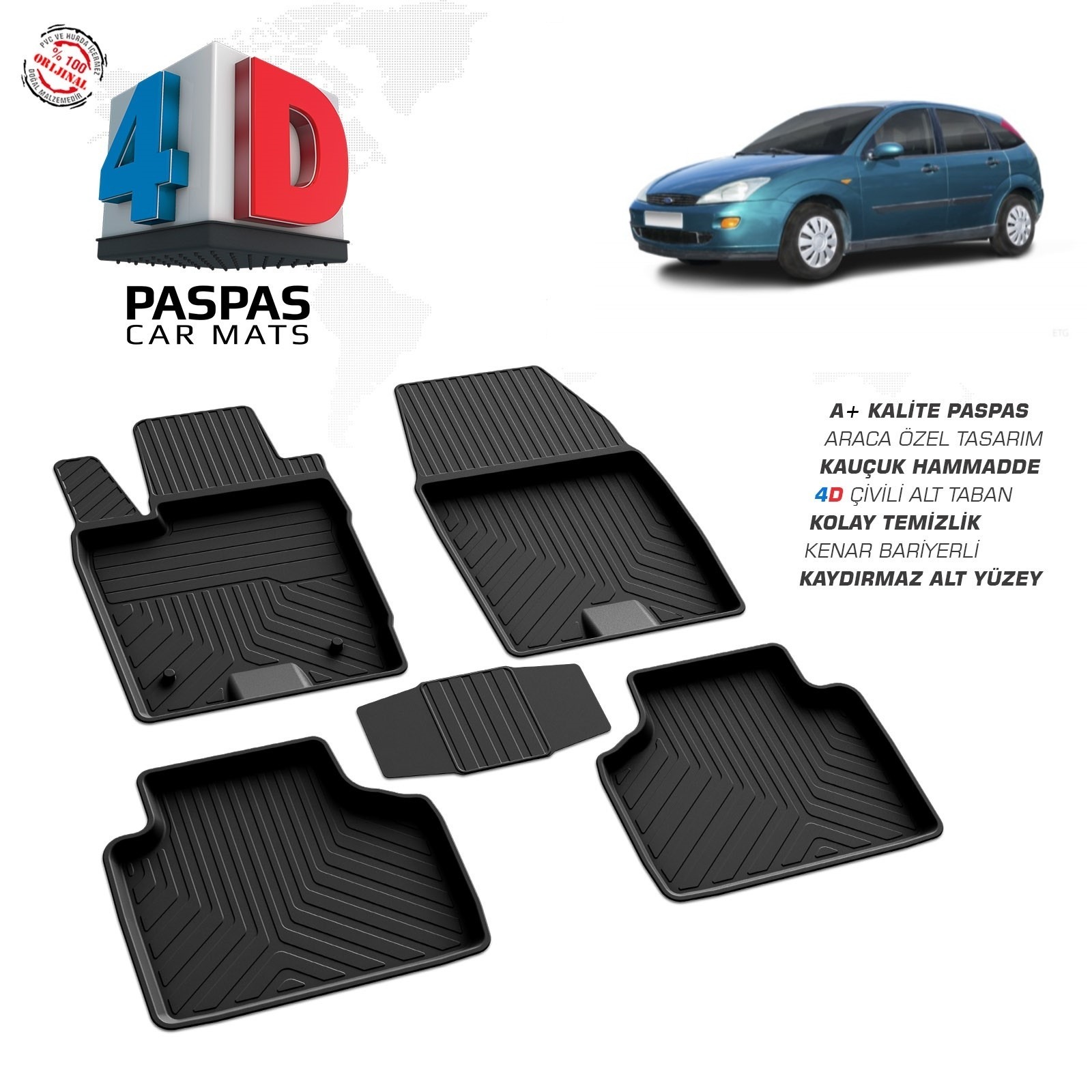 Ford Focus 1 1998-2004 Uyumlu Araç İçi 4D Havuzlu Paspas