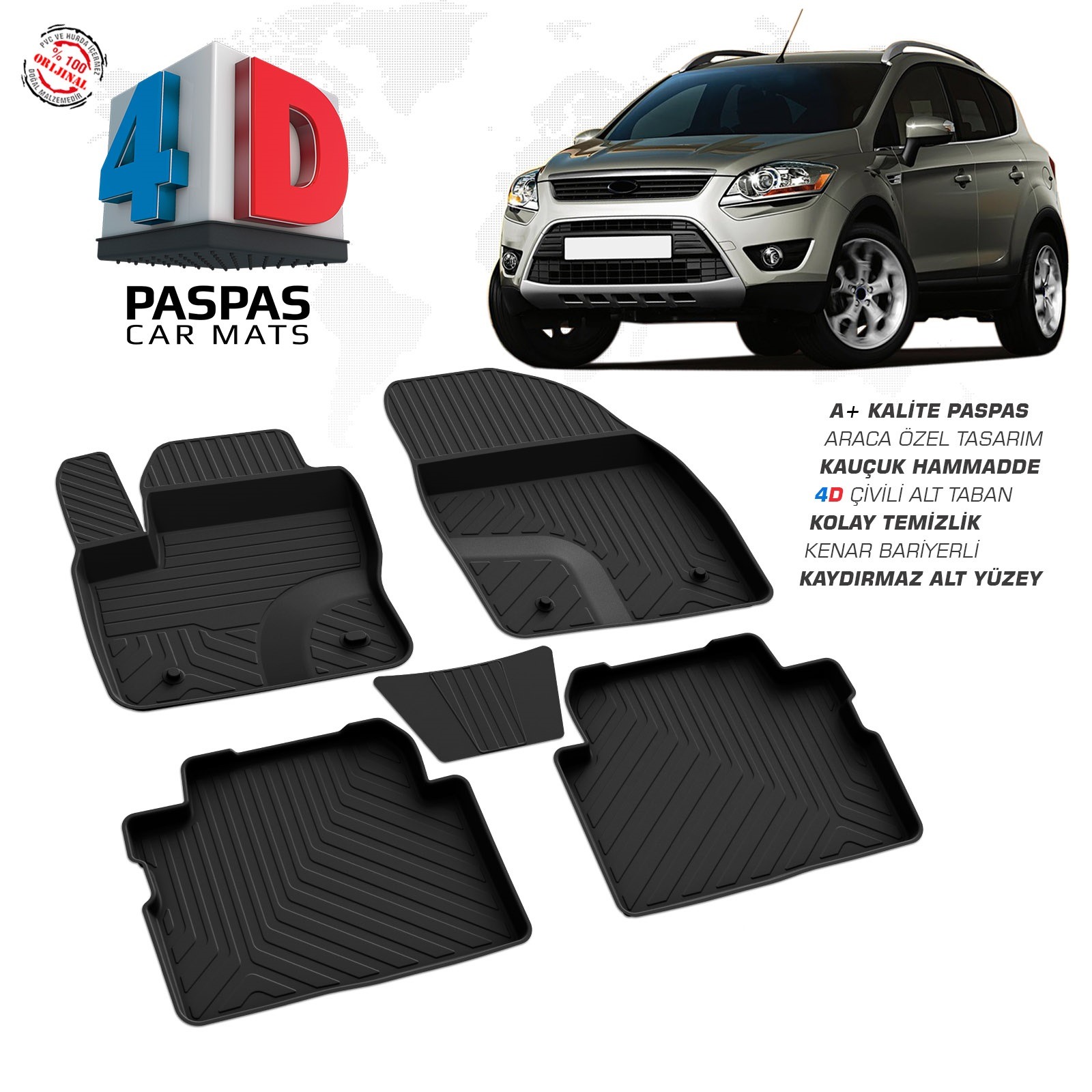 Ford Kuga 1 2008-2013 Uyumlu Araç İçi 4D Havuzlu Paspas