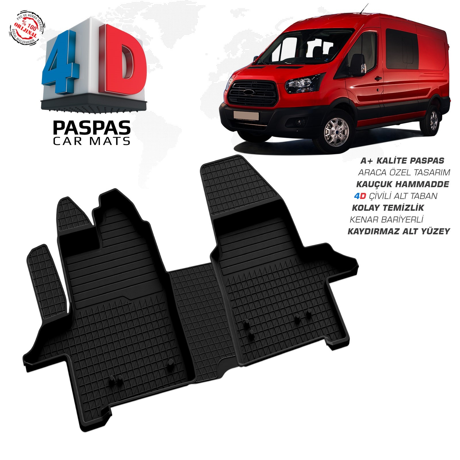 Ford Transit 2014 Ve Sonrası Uyumlu Araç İçi 4D Havuzlu Paspas