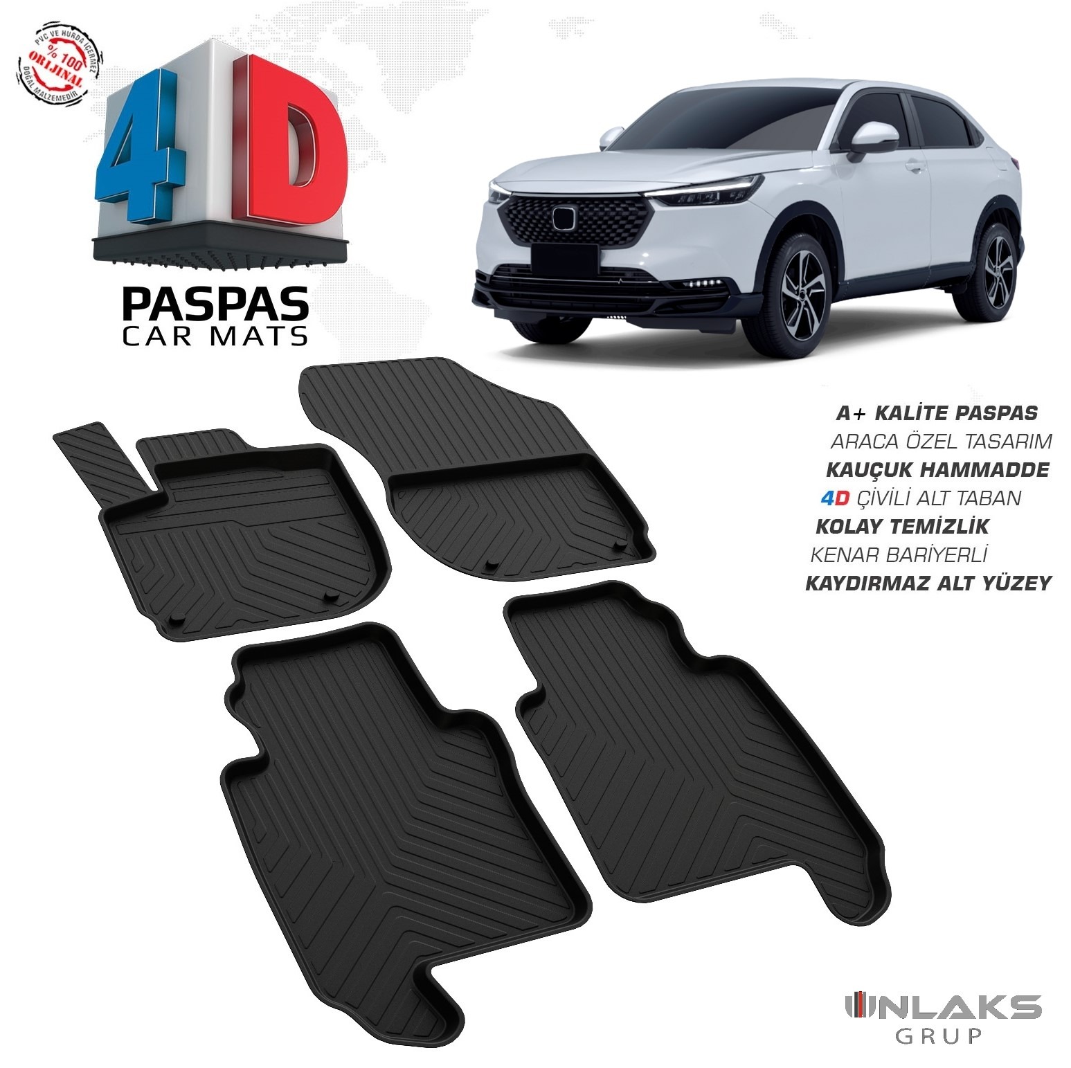 Honda HR-V 3 2019-2022 Uyumlu Araç İçi 4D Havuzlu Paspas