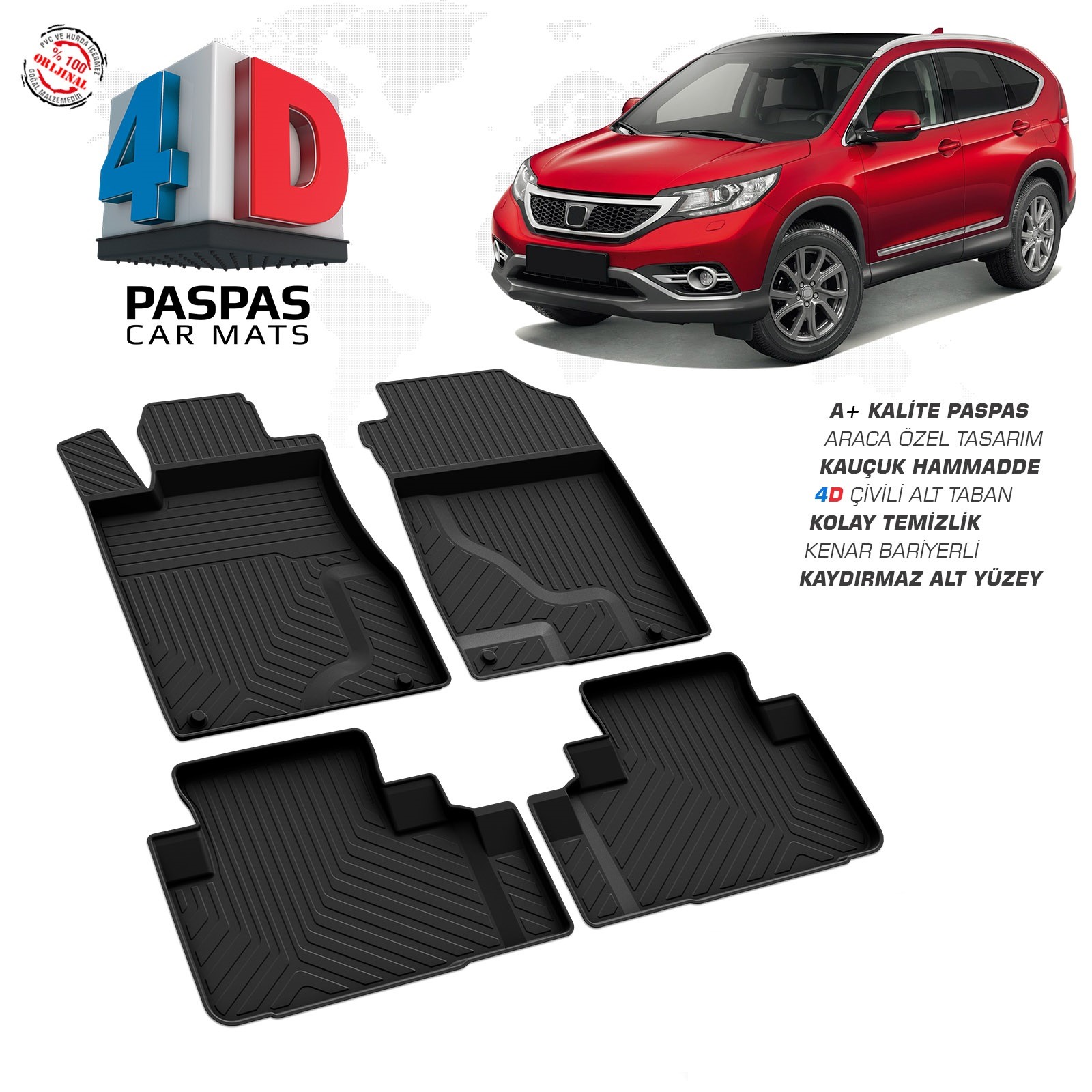Honda CR-V 4 2012-2018 Uyumlu Araç İçi 4D Havuzlu Paspas